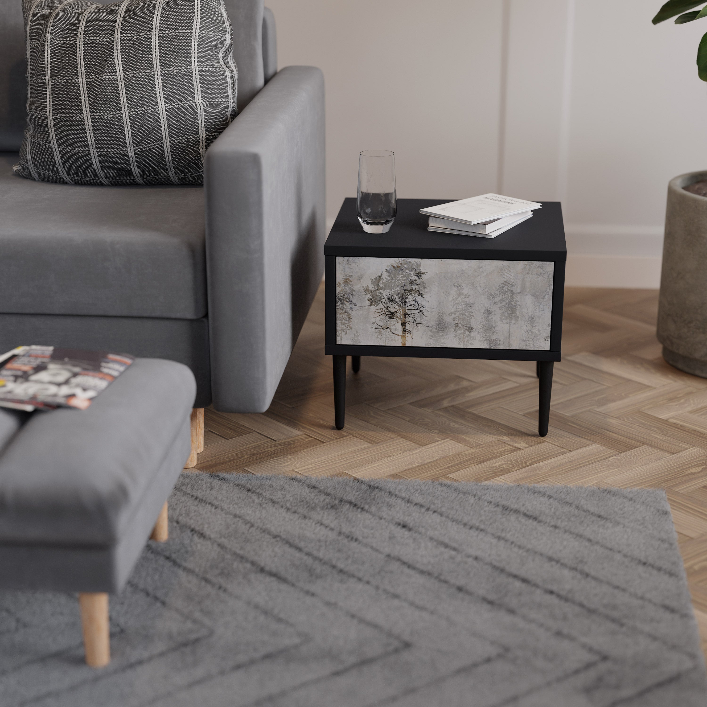 FADE IN THE TREES Nightstand in Black Finish