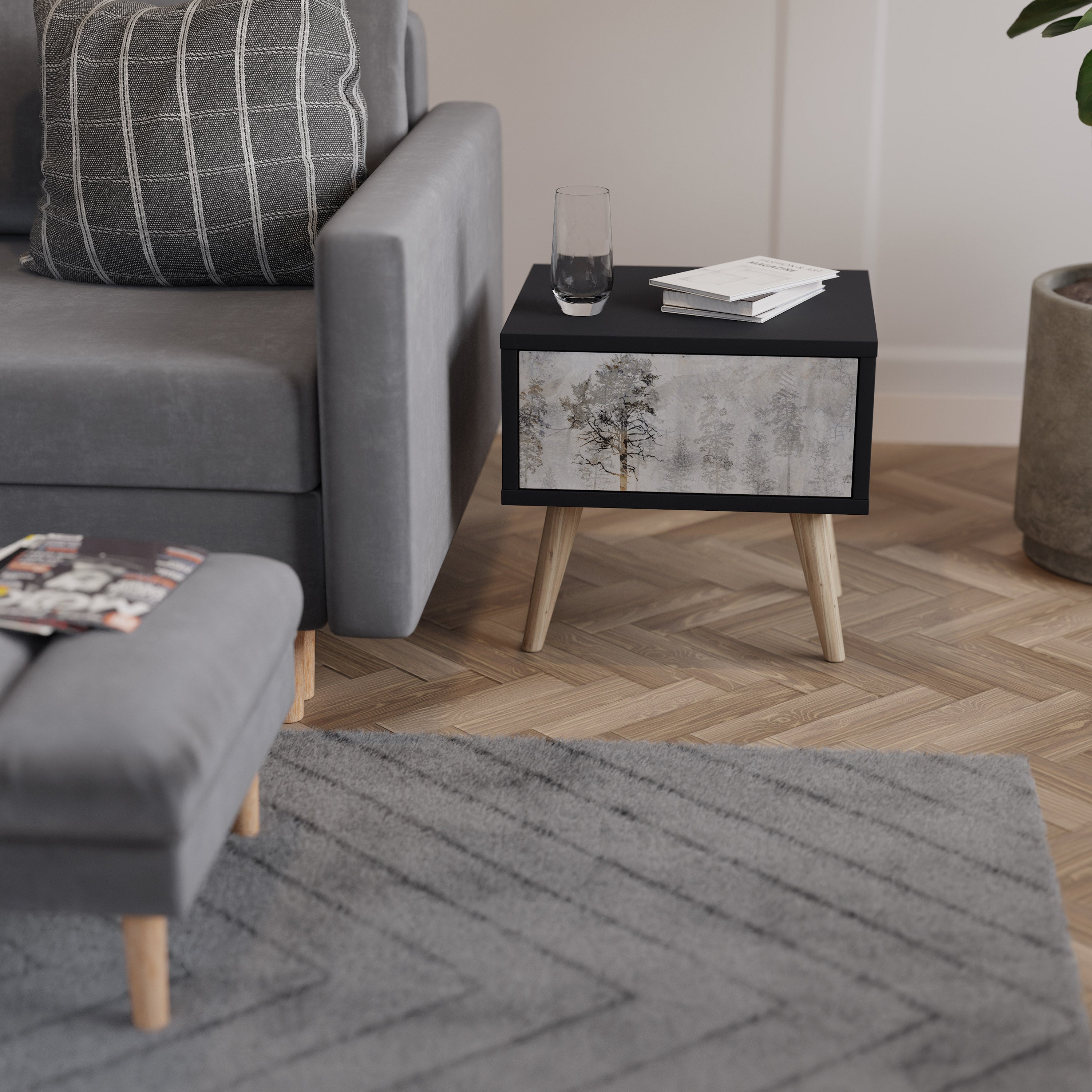 FADE IN THE TREES Nightstand in Black Finish