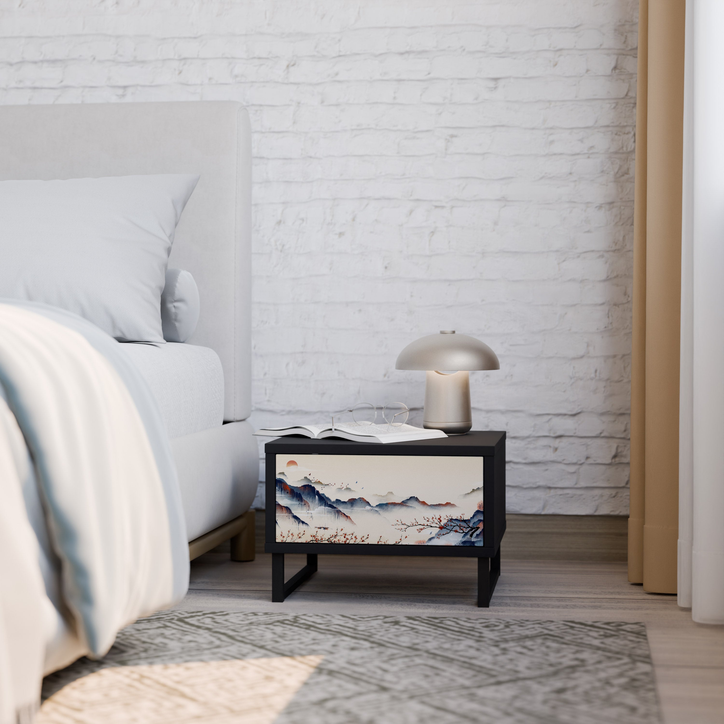 JAPANESE LANDSCAPE Mesa de Cabeceira em Acabamento Preto