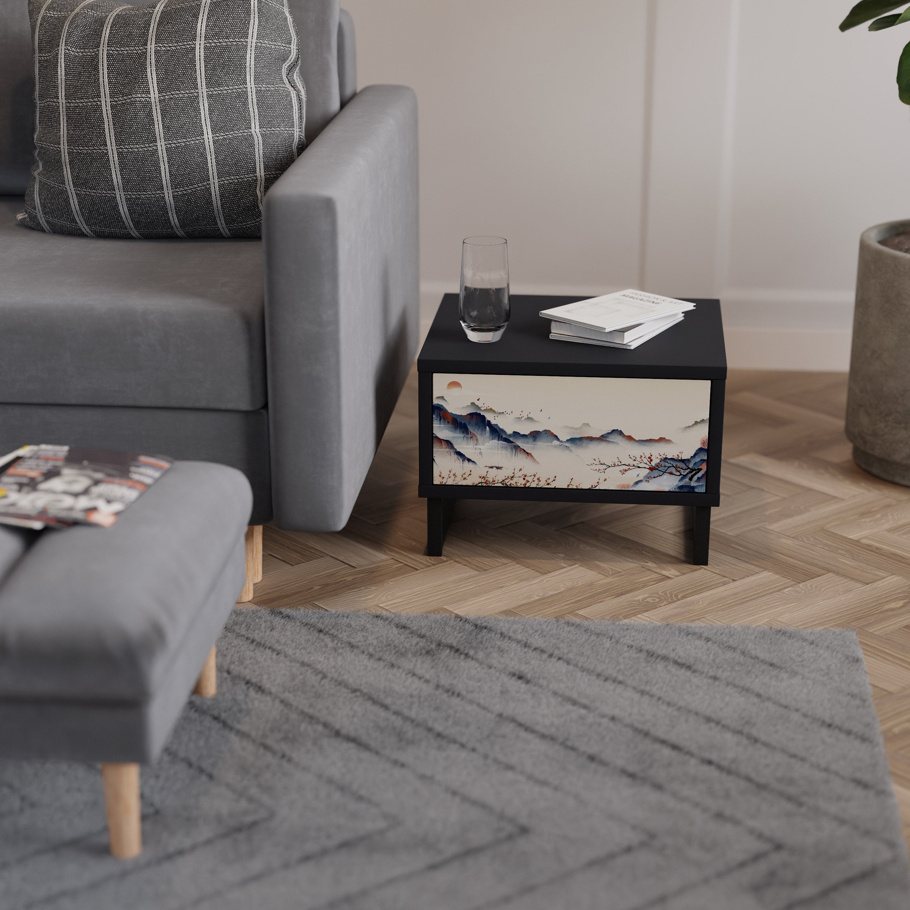 JAPANESE LANDSCAPE Mesa de Cabeceira em Acabamento Preto