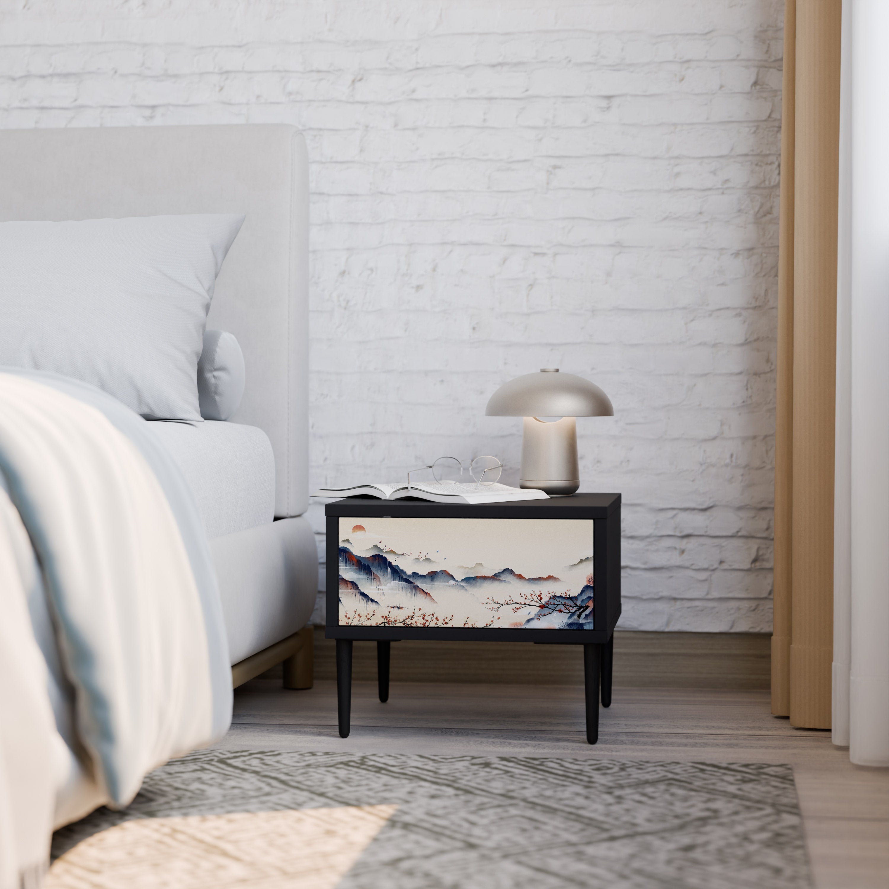 JAPANESE LANDSCAPE Mesa de Cabeceira em Acabamento Preto