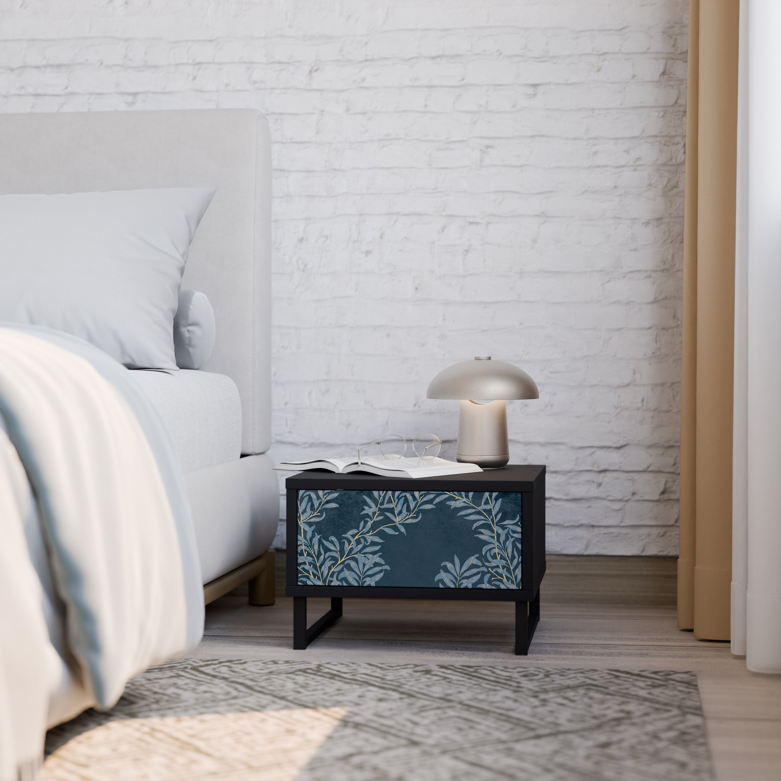 BLUE LEAVES Mesa de Cabeceira em Acabamento Preto