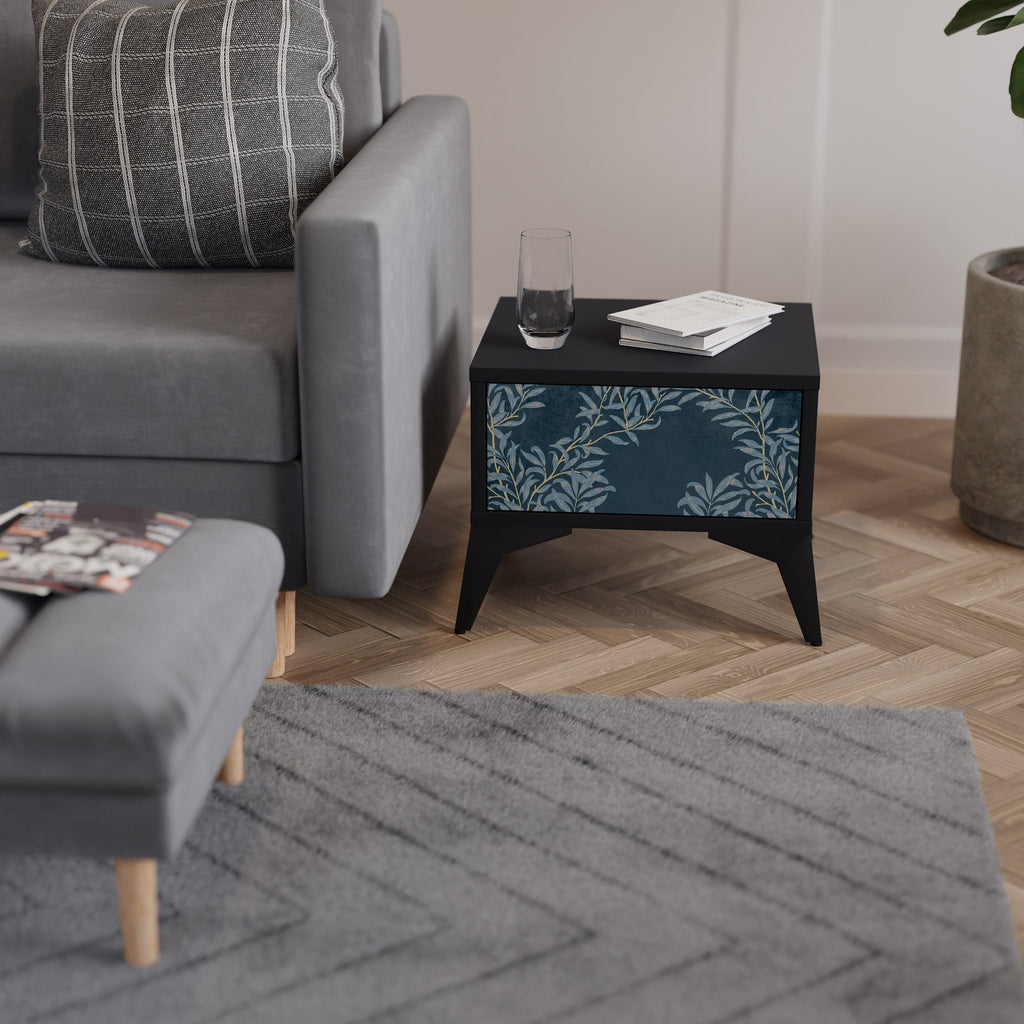 BLUE LEAVES Mesa de Cabeceira em Acabamento Preto