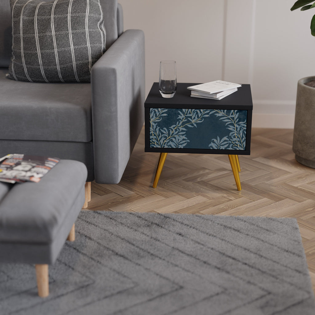 BLUE LEAVES Mesa de Cabeceira em Acabamento Preto