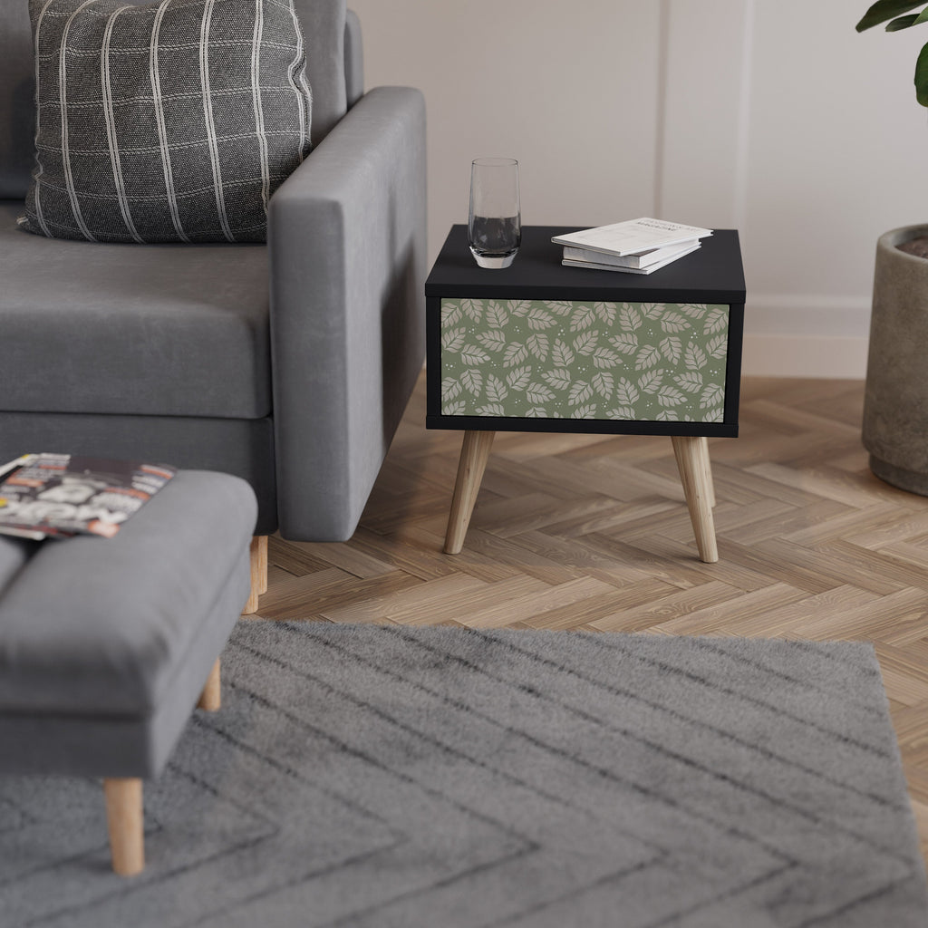 LEAVES ON GREEN Mesa de Cabeceira em Acabamento Preto