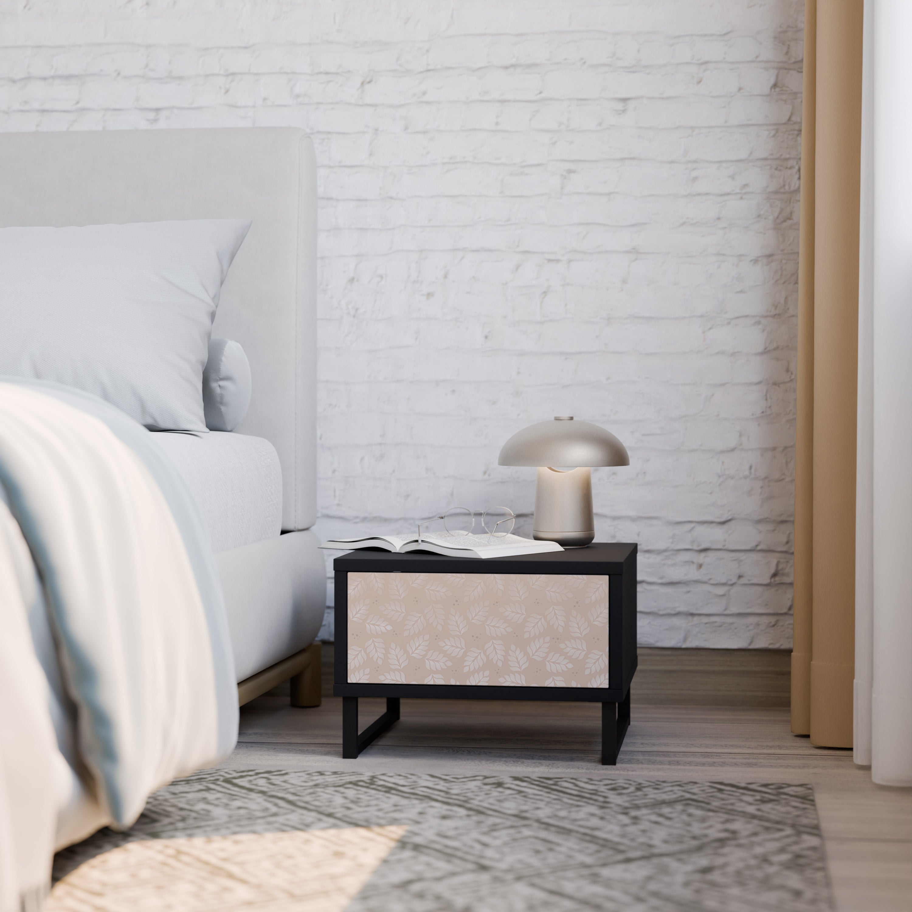 LEAVES ON BEIGE Mesa de Cabeceira em Acabamento Preto