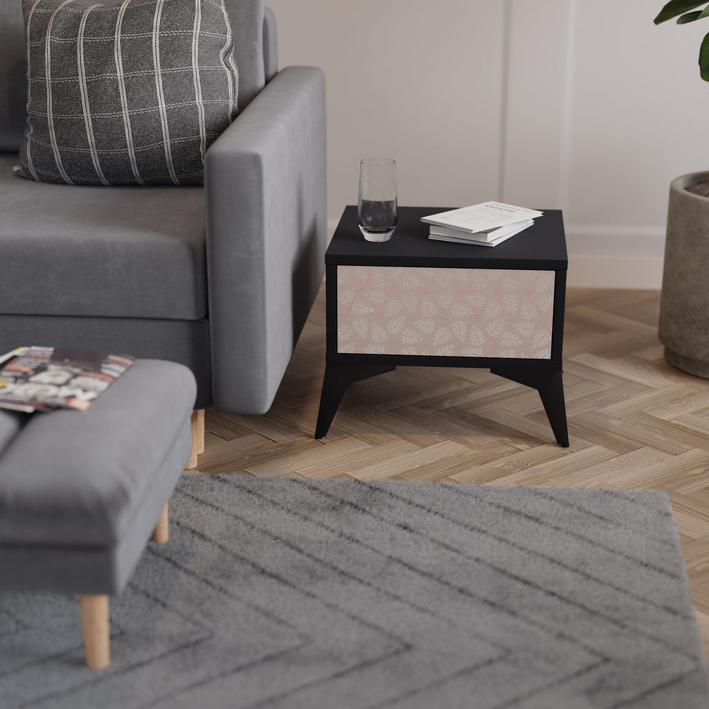 LEAVES ON BEIGE Mesa de Cabeceira em Acabamento Preto