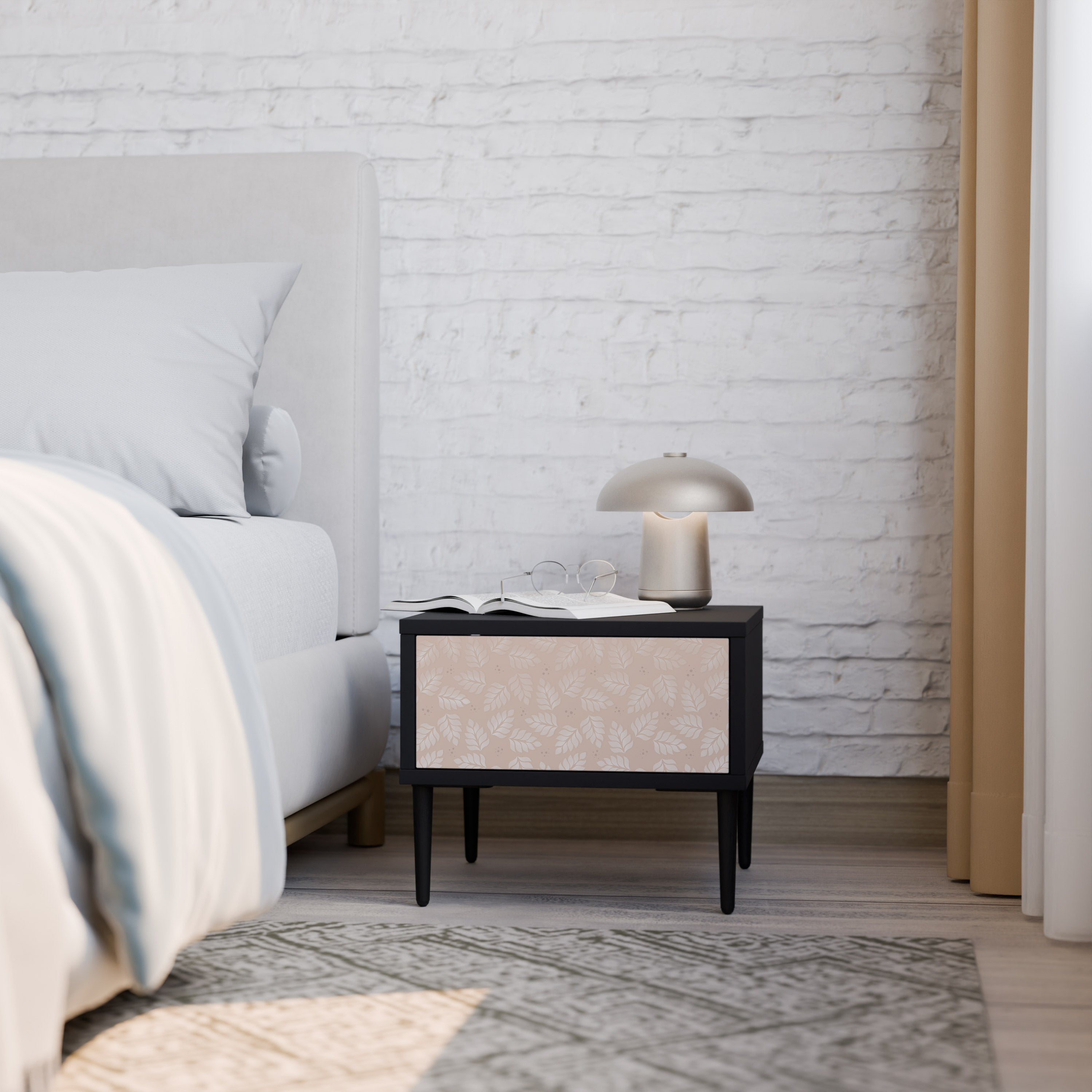 LEAVES ON BEIGE Mesa de Cabeceira em Acabamento Preto
