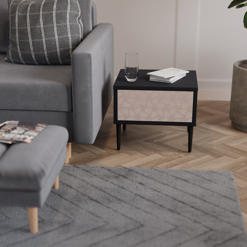 LEAVES ON BEIGE Mesa de Cabeceira em Acabamento Preto