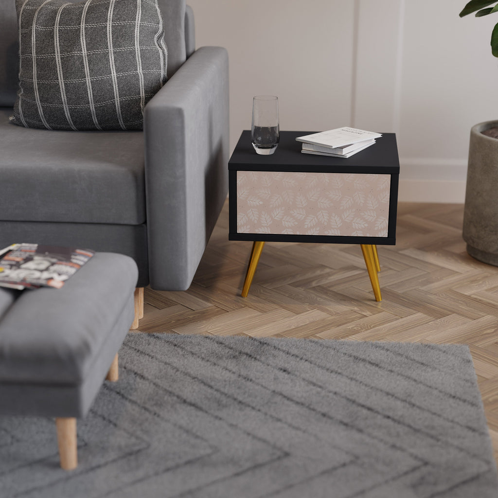 LEAVES ON BEIGE Mesa de Cabeceira em Acabamento Preto