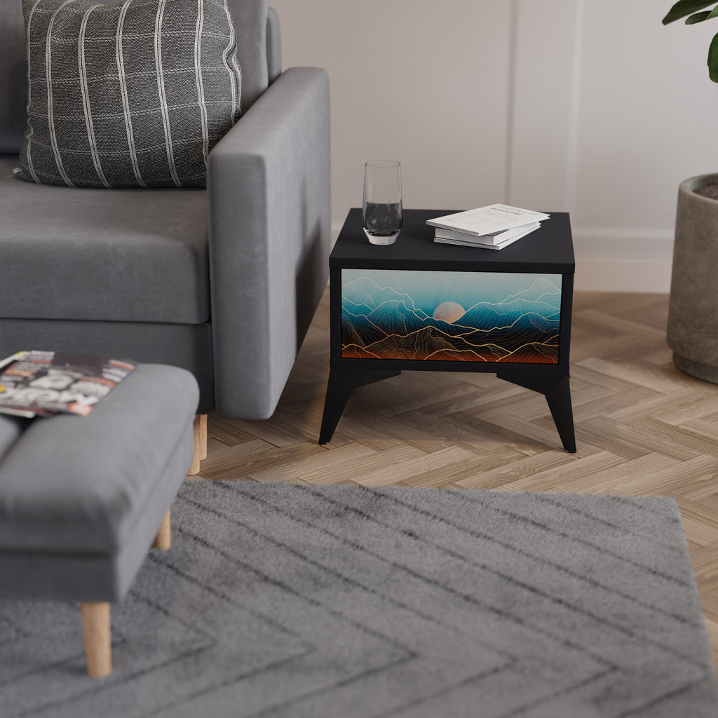 LUNAR SECRETS Mesa de Cabeceira em Acabamento Preto