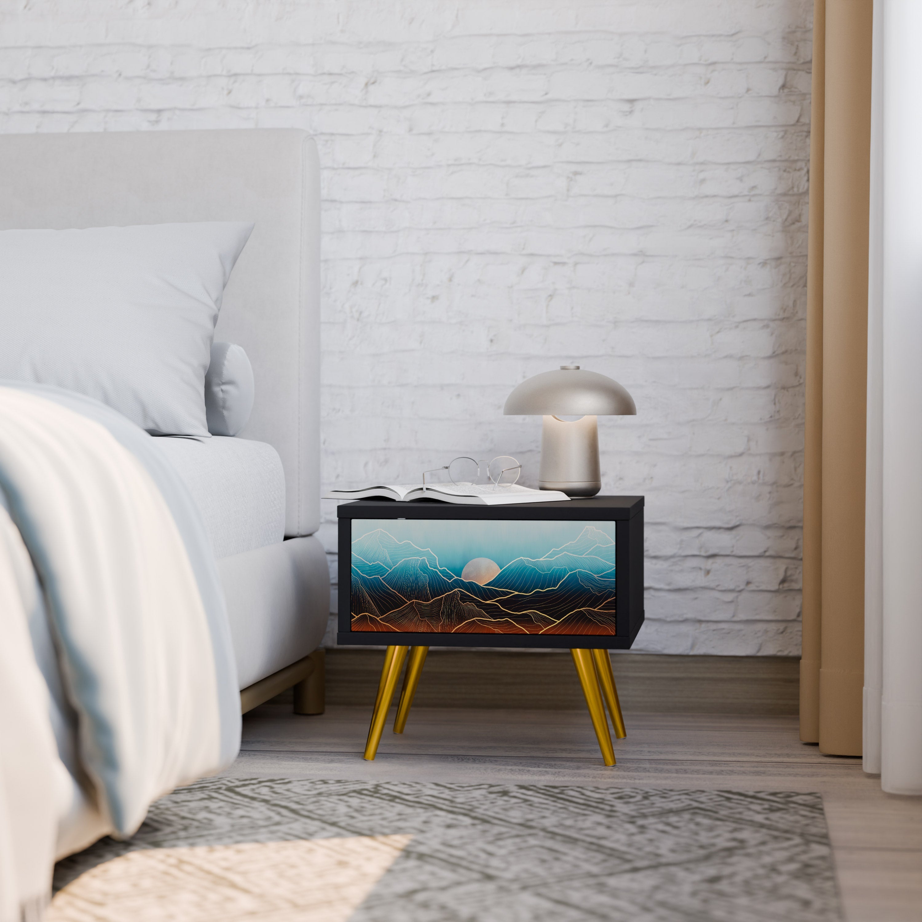 LUNAR SECRETS Mesa de Cabeceira em Acabamento Preto