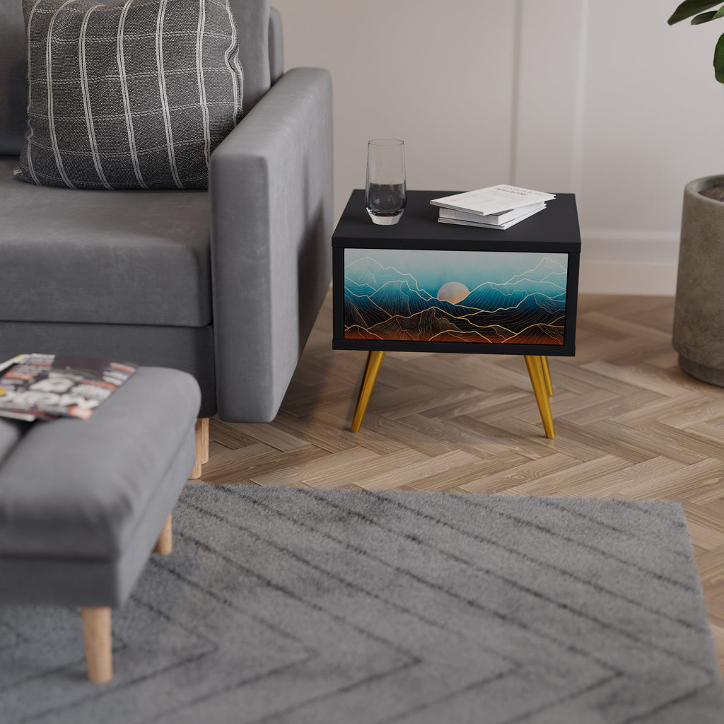 LUNAR SECRETS Mesa de Cabeceira em Acabamento Preto