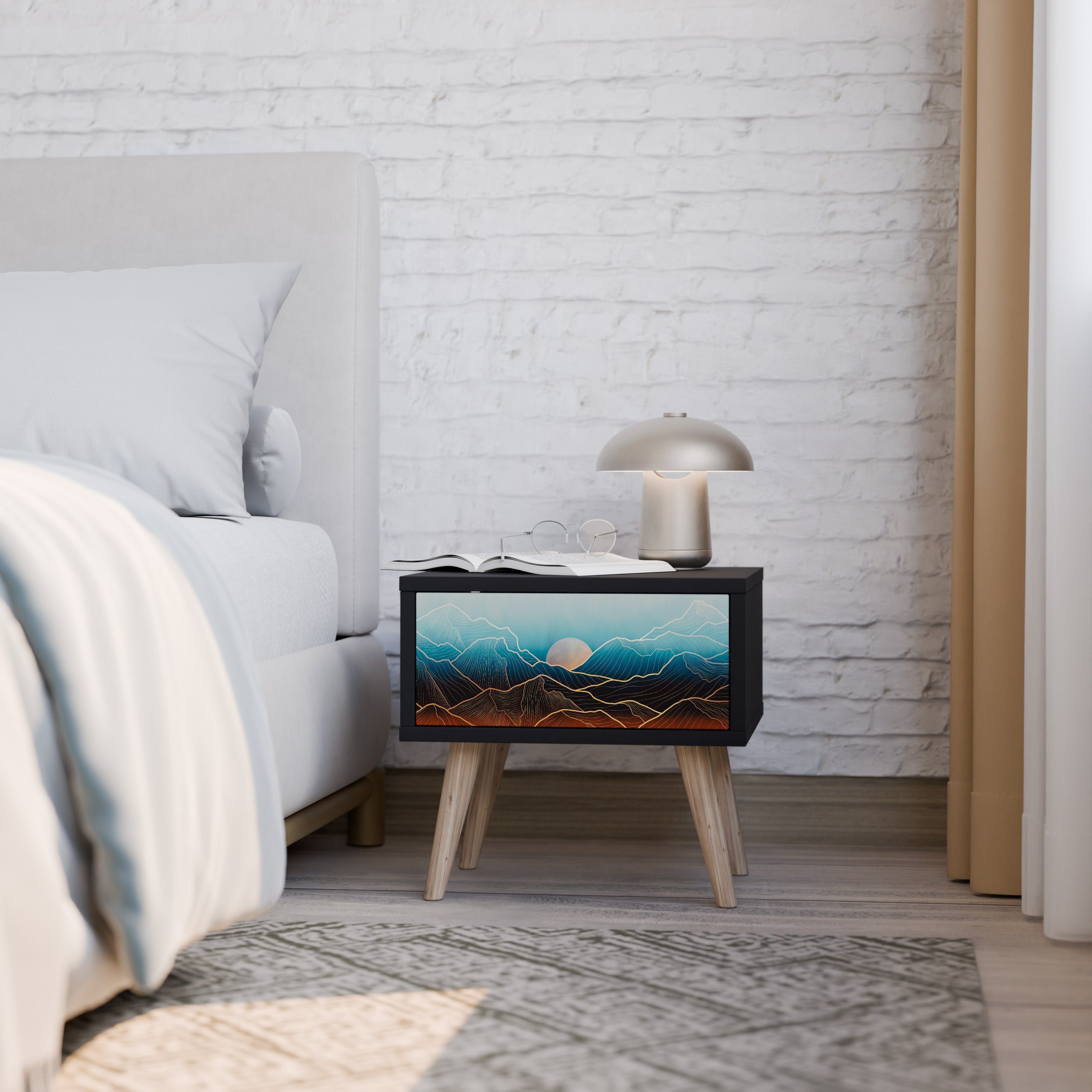 LUNAR SECRETS Mesa de Cabeceira em Acabamento Preto