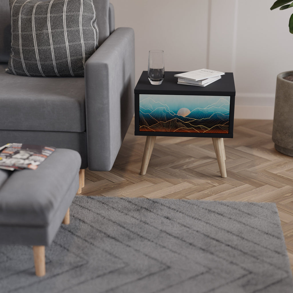 LUNAR SECRETS Mesa de Cabeceira em Acabamento Preto