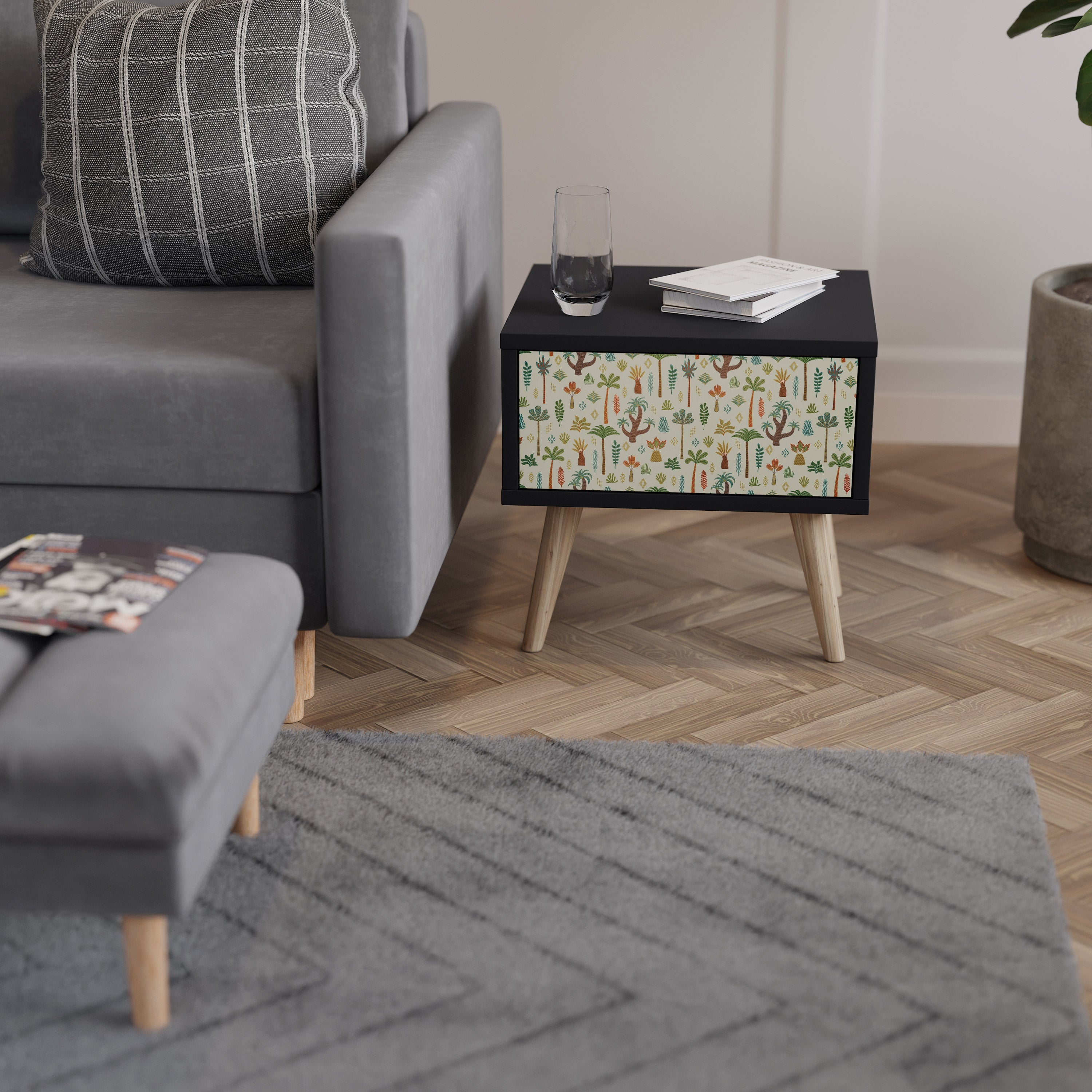 PALM SPRING Mesa de Cabeceira em Acabamento Preto