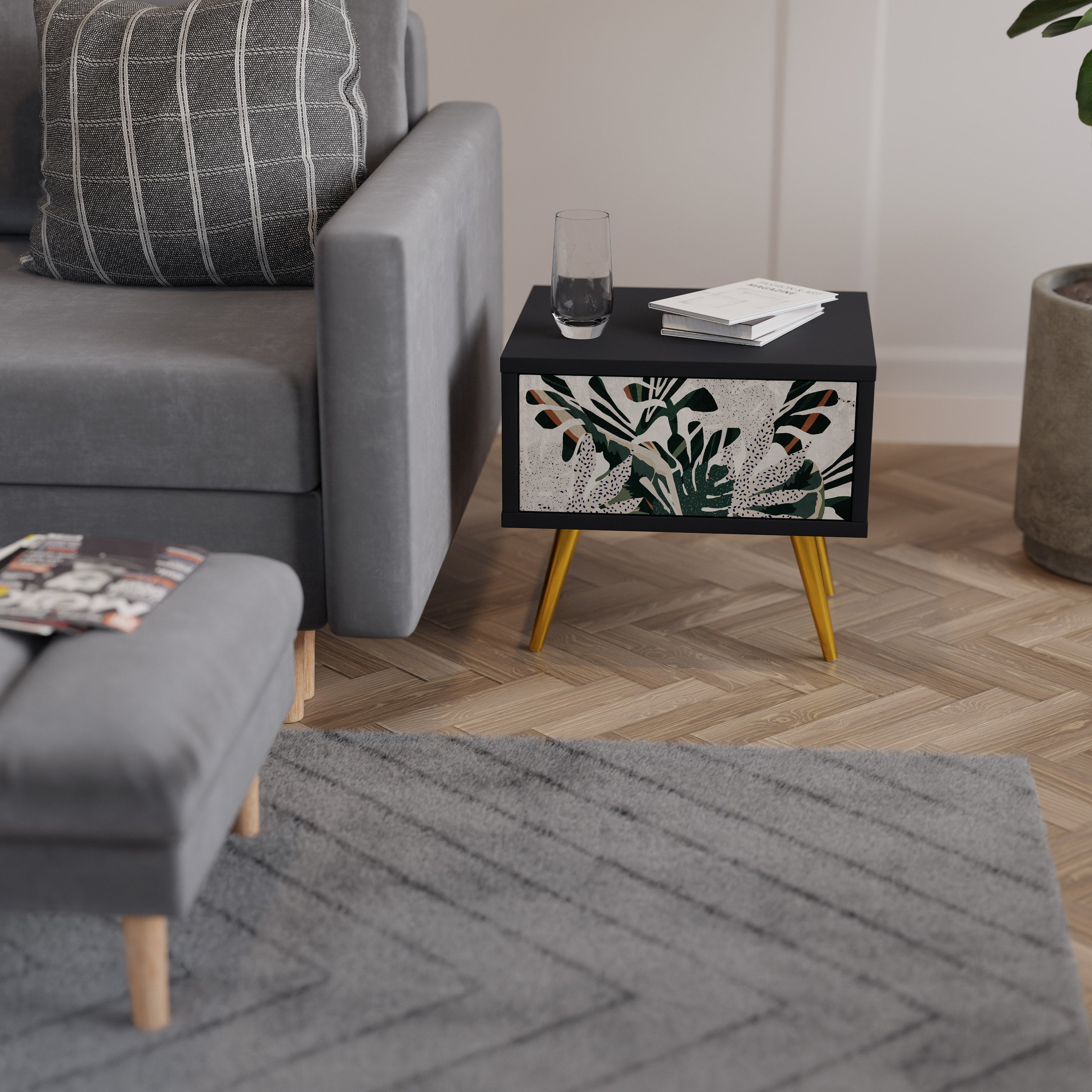 VERDURE FORMATION Mesa de Cabeceira em Acabamento Preto