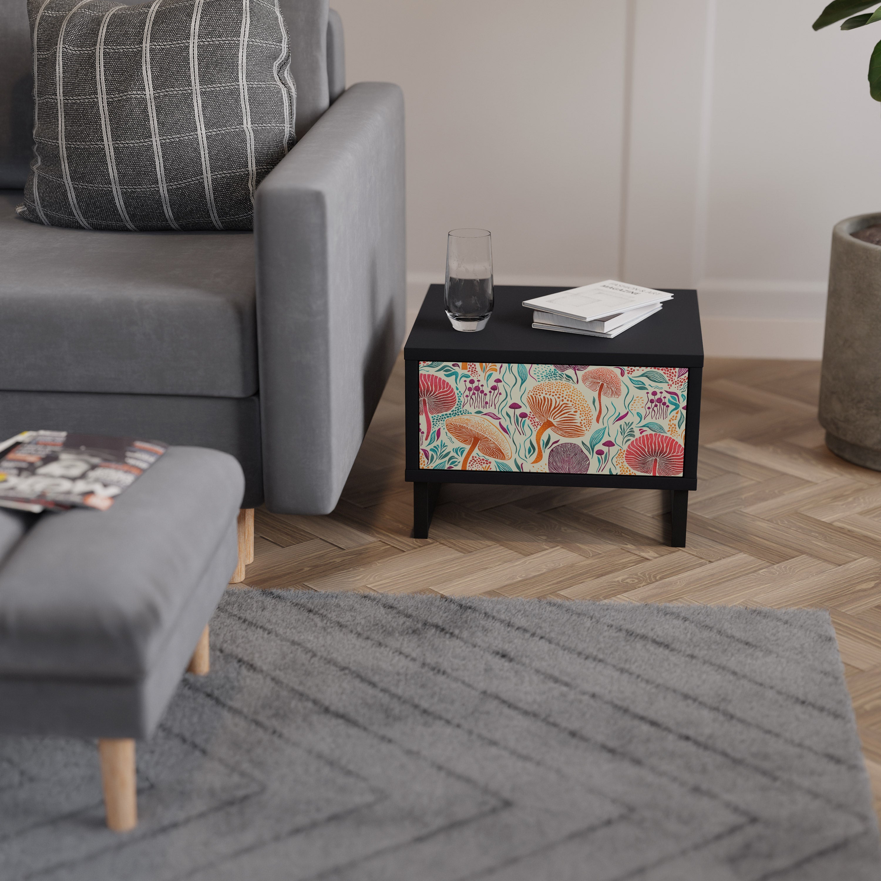 FUNGUS FANTASY Mesa de Cabeceira em Acabamento Preto