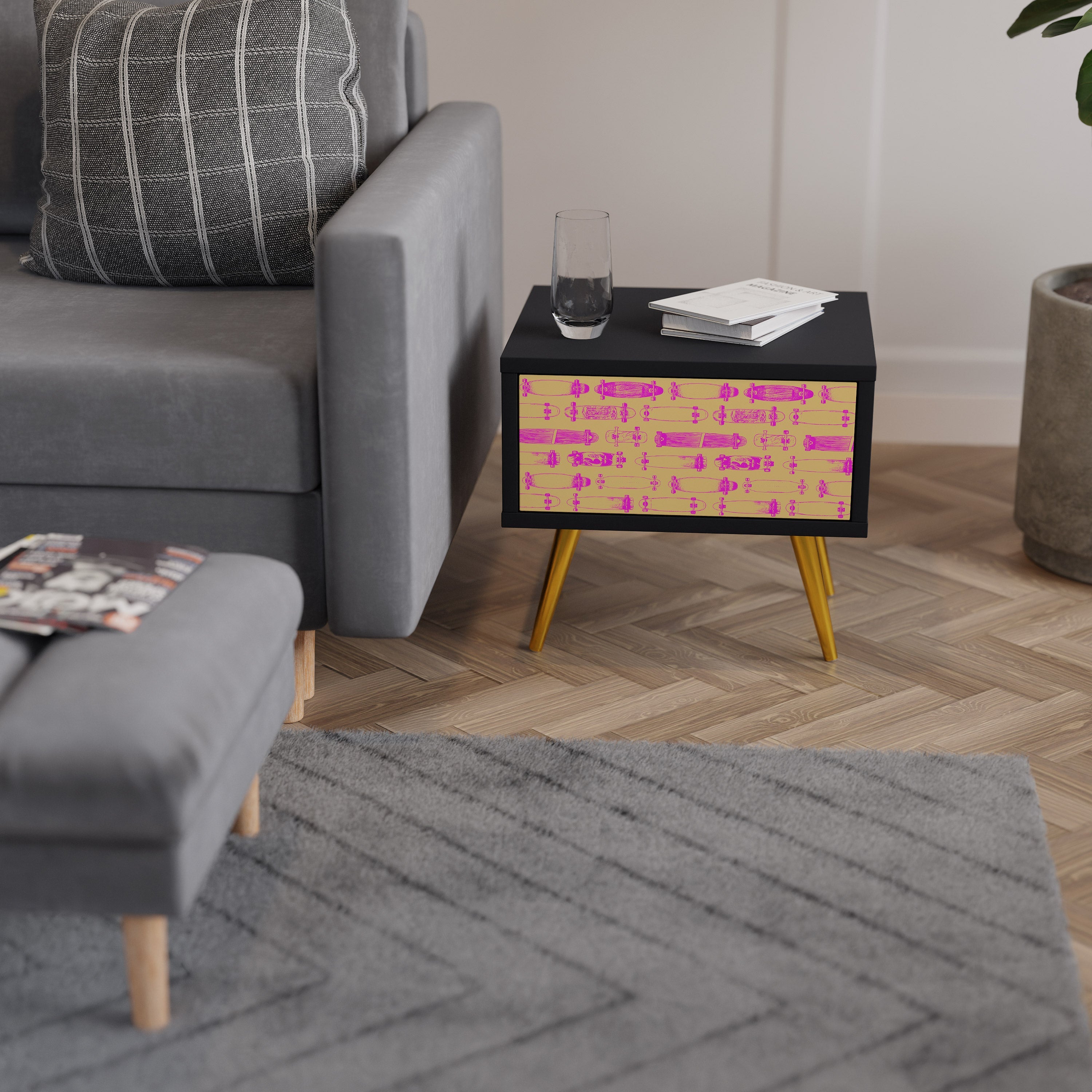 SKATEBOARD ARTISTRY Mesa de Cabeceira em Acabamento Preto