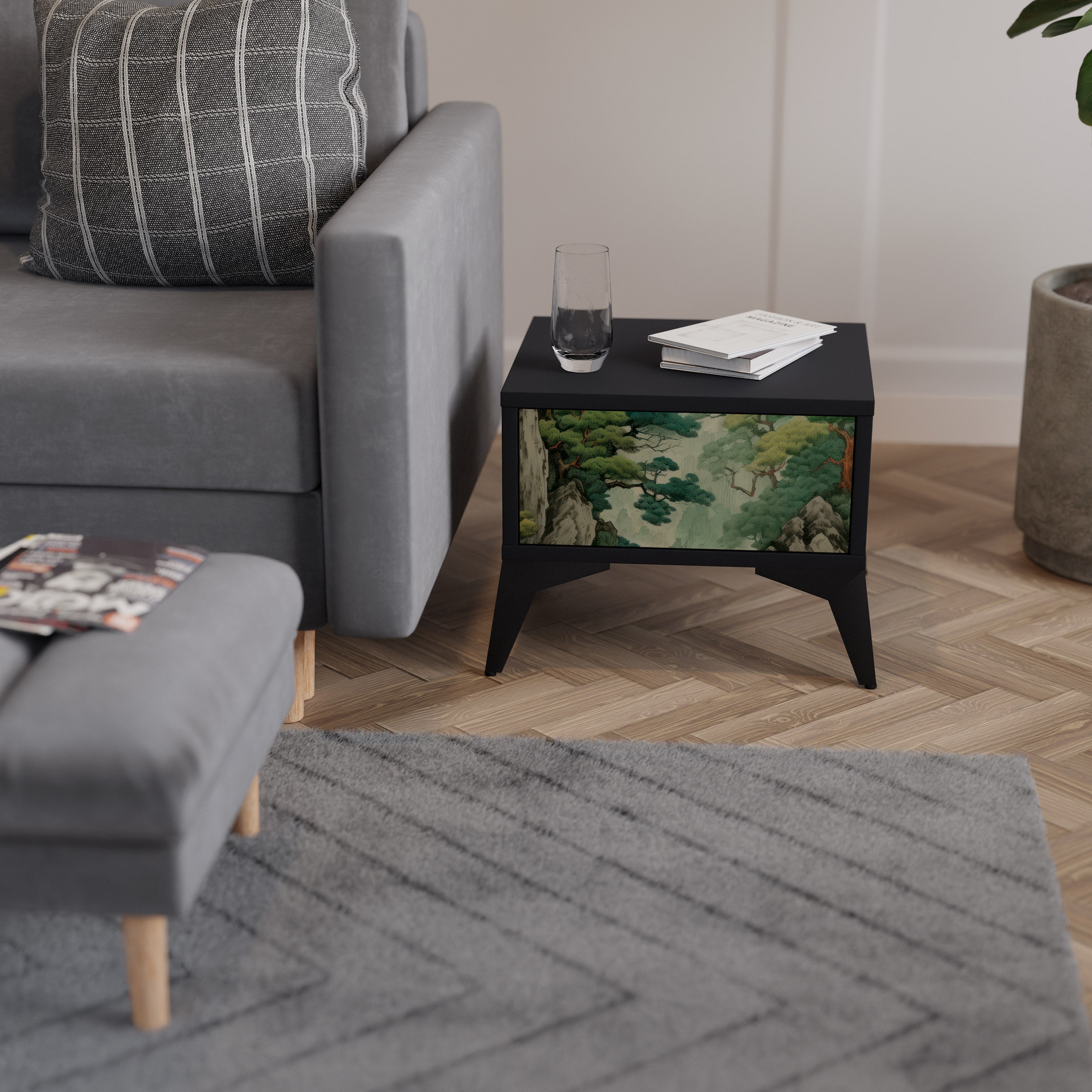 VERDURE ABYSS Mesa de Cabeceira em Acabamento Preto