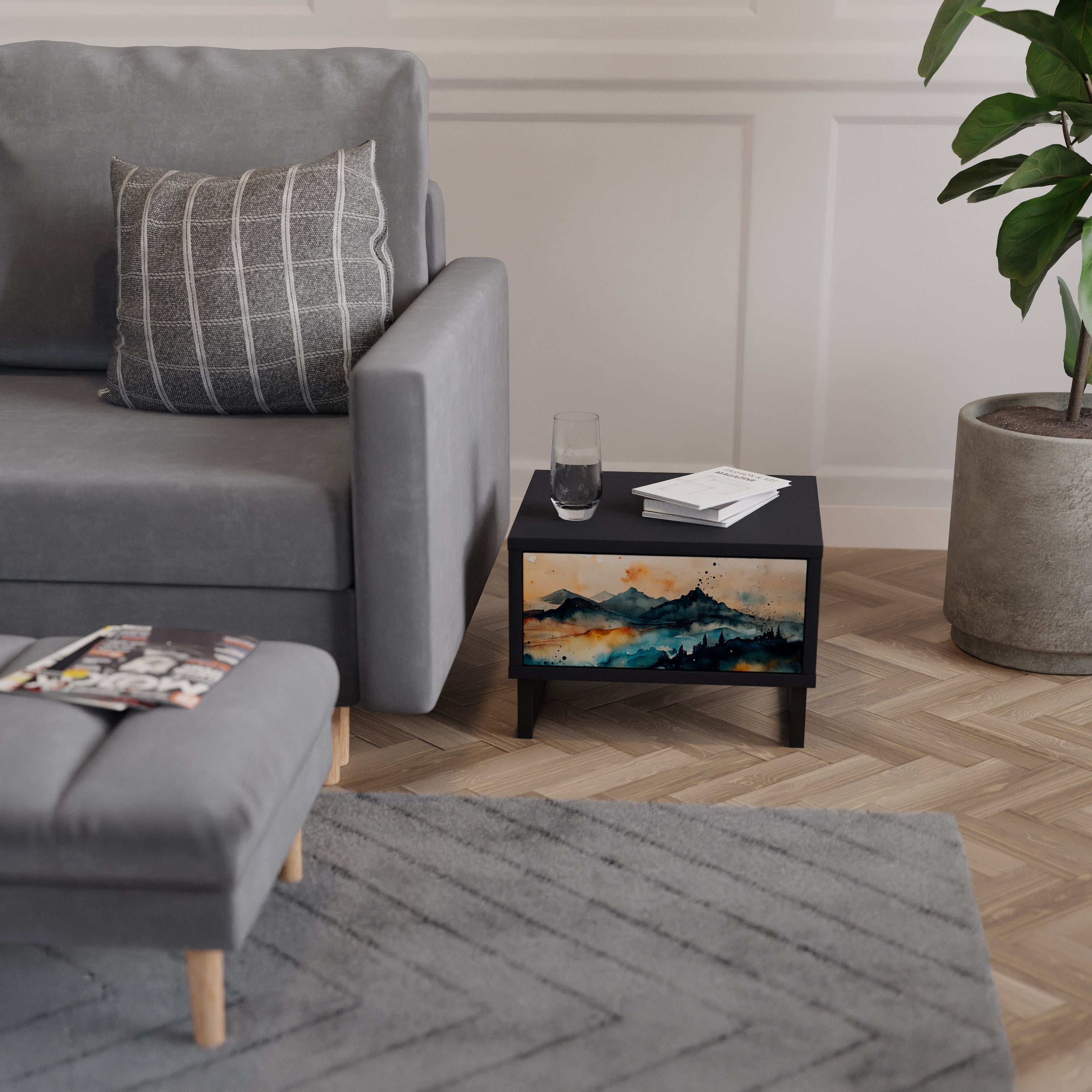 OMINOUS MOUNTAINS Mesa de Cabeceira em Acabamento Preto