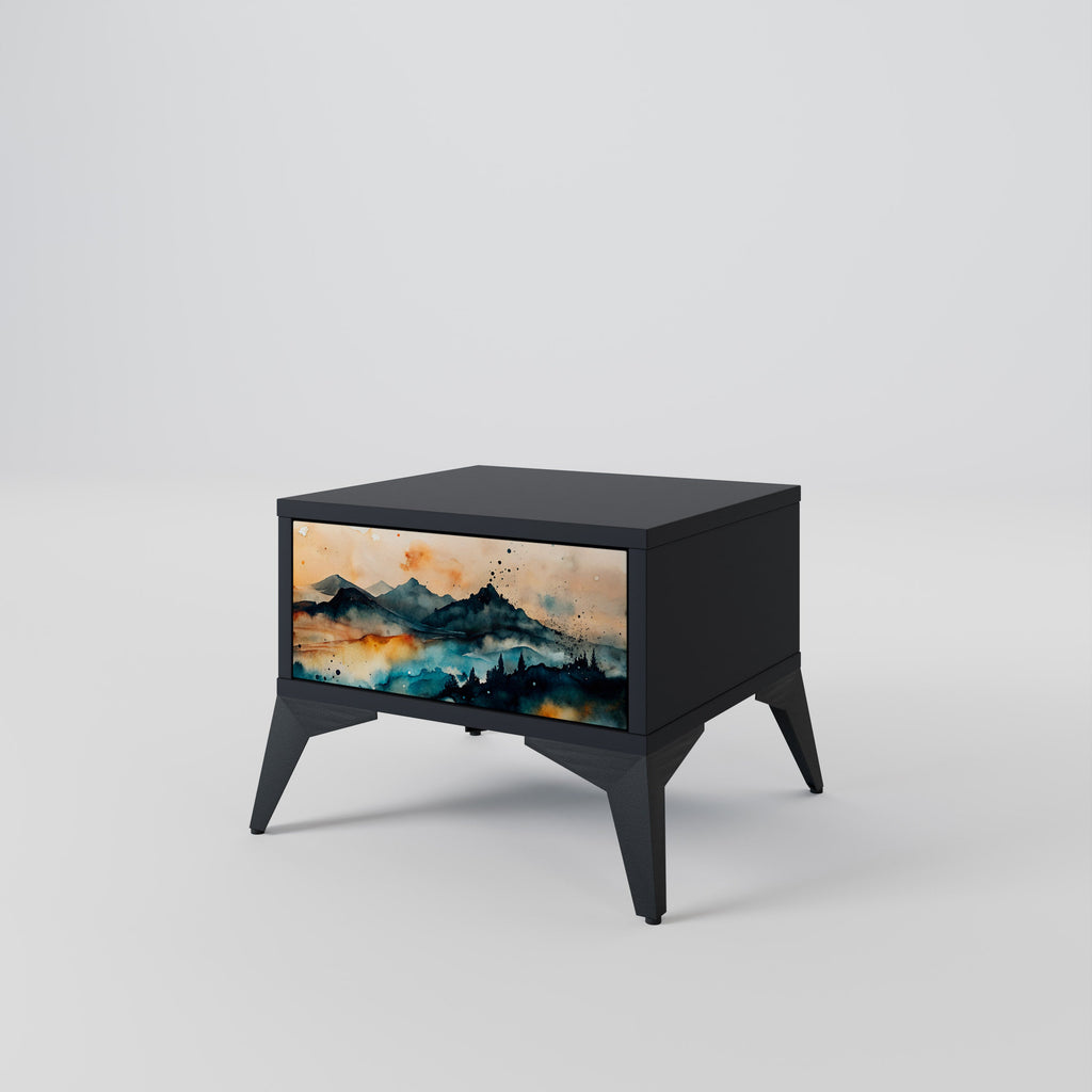 OMINOUS MOUNTAINS Mesa de Cabeceira em Acabamento Preto
