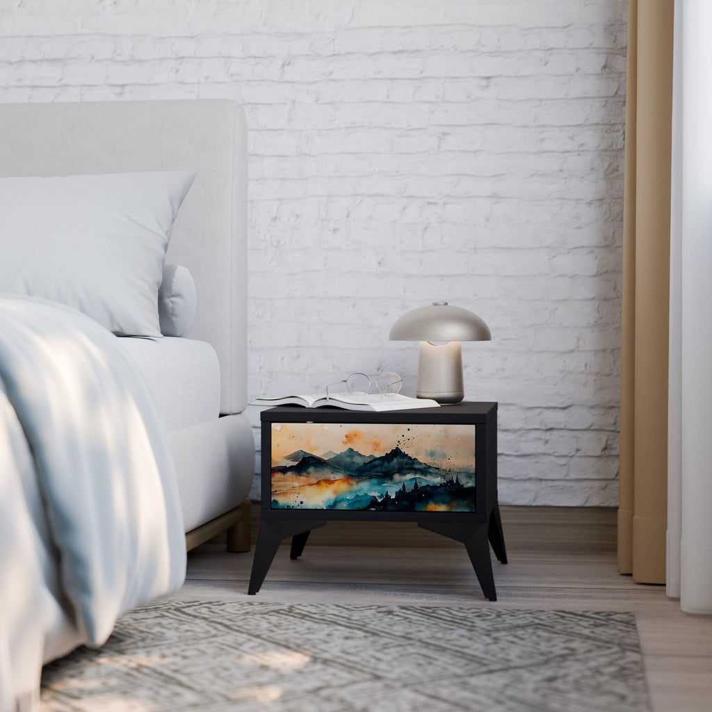 OMINOUS MOUNTAINS Mesa de Cabeceira em Acabamento Preto