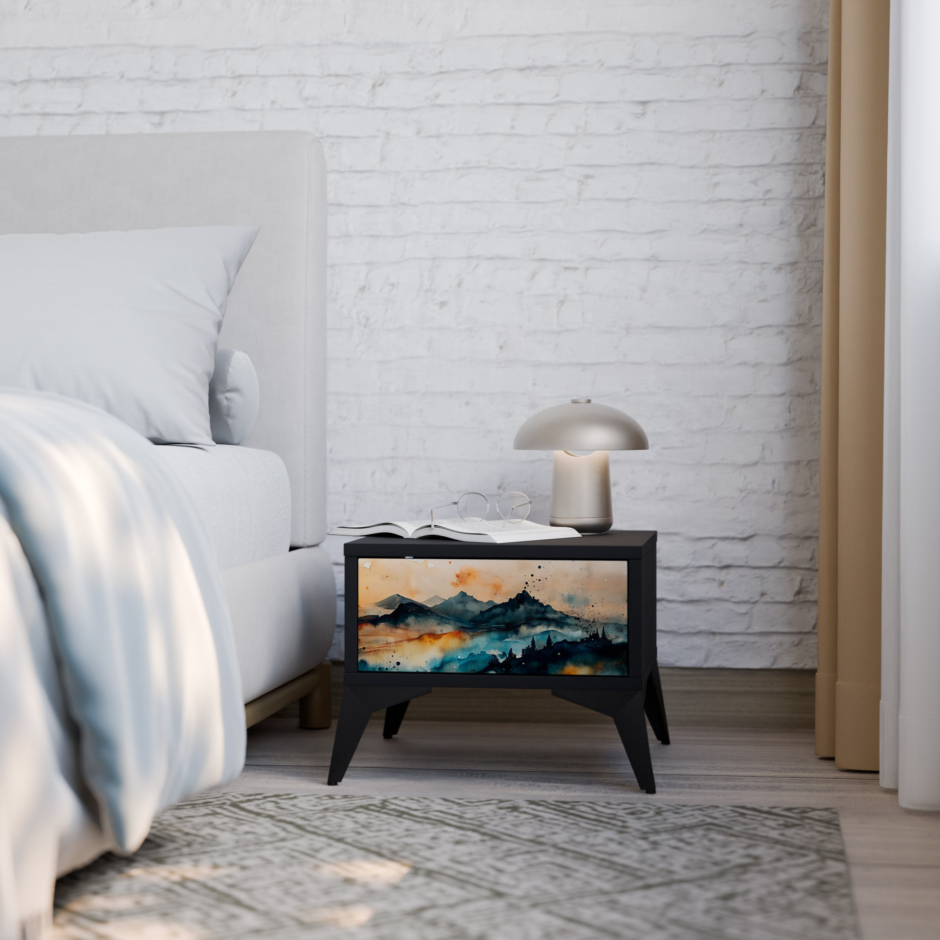 OMINOUS MOUNTAINS Mesa de Cabeceira em Acabamento Preto