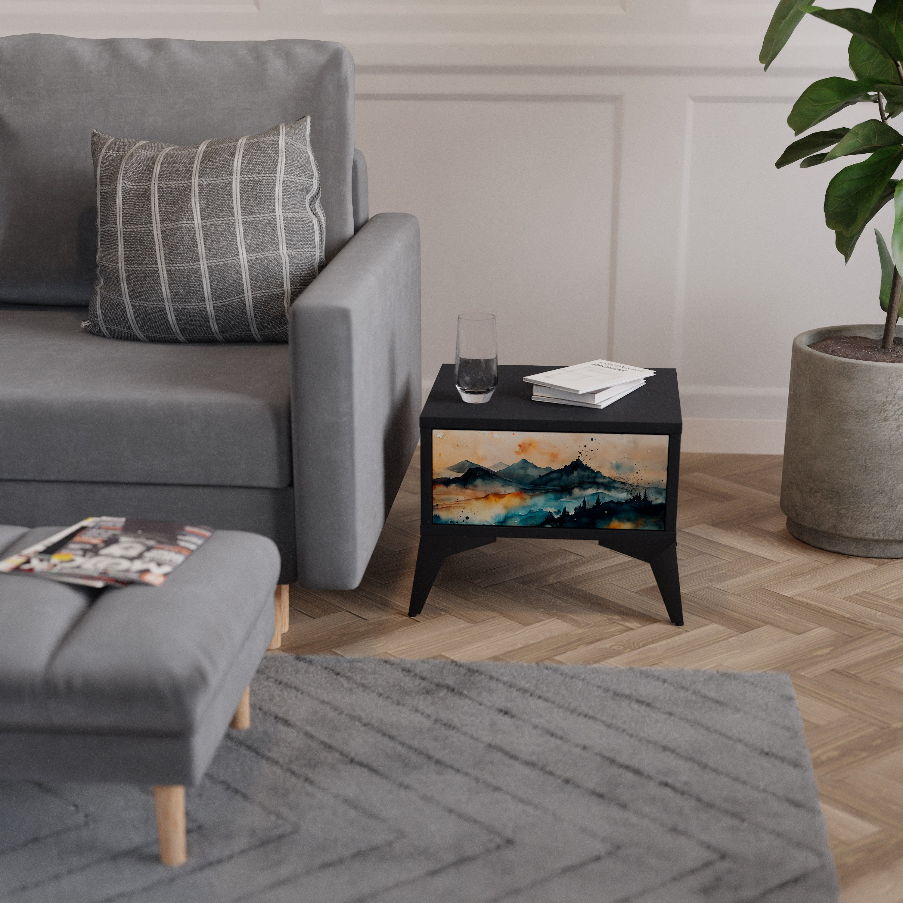 OMINOUS MOUNTAINS Mesa de Cabeceira em Acabamento Preto