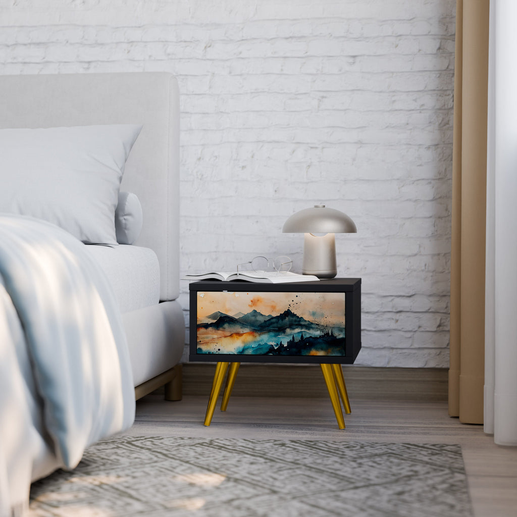 OMINOUS MOUNTAINS Mesa de Cabeceira em Acabamento Preto