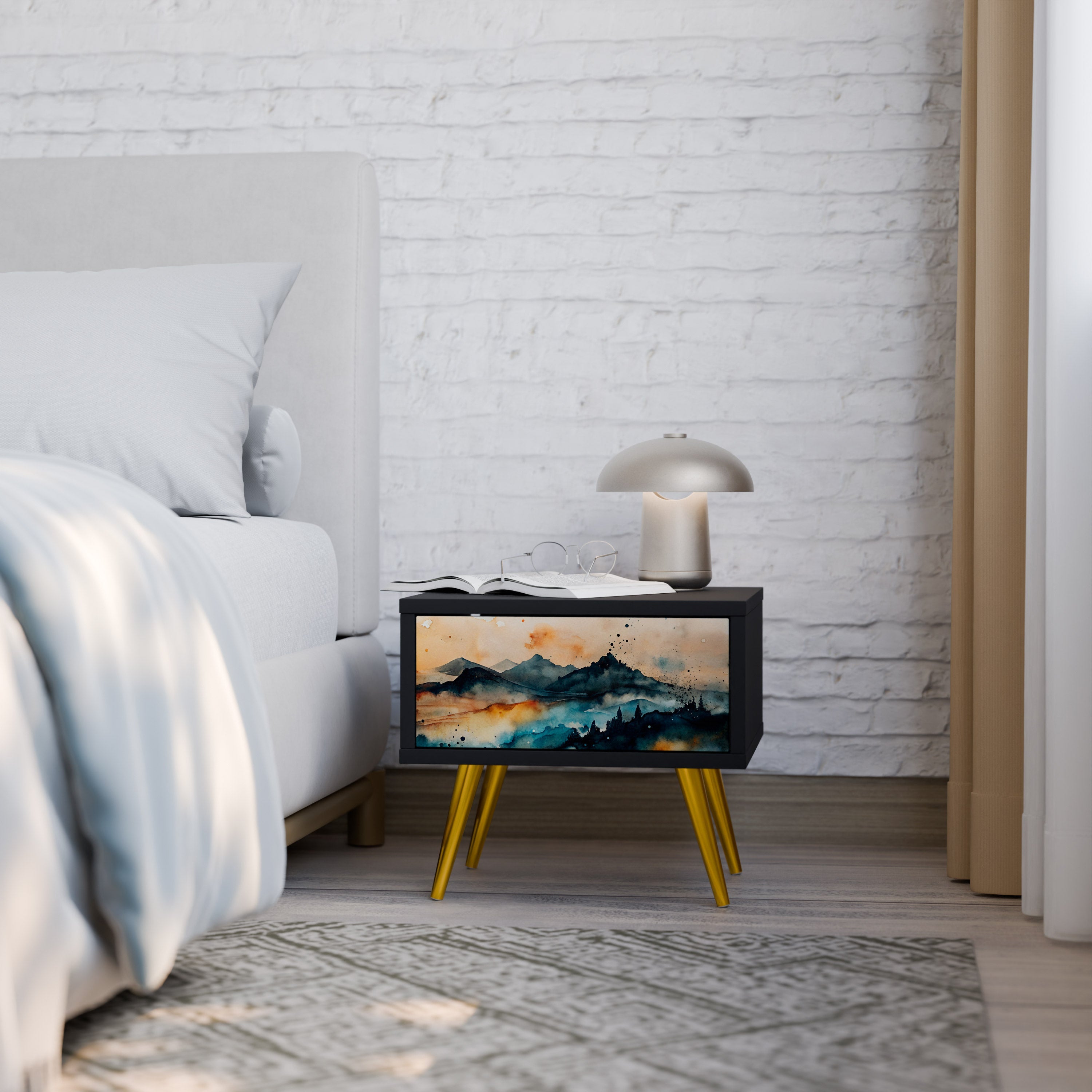 OMINOUS MOUNTAINS Mesa de Cabeceira em Acabamento Preto