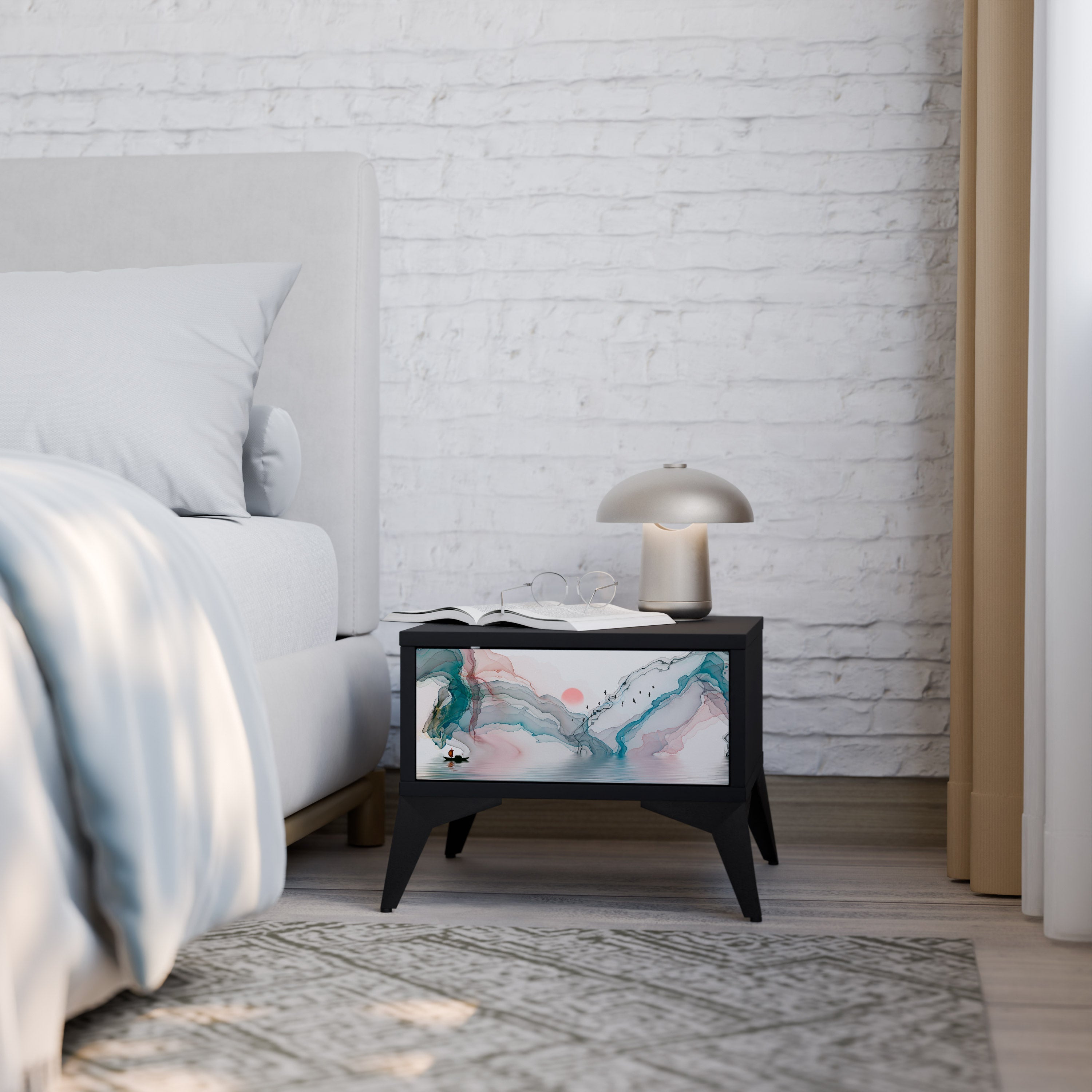 VELVET CROSSING Mesa de Cabeceira em Acabamento Preto