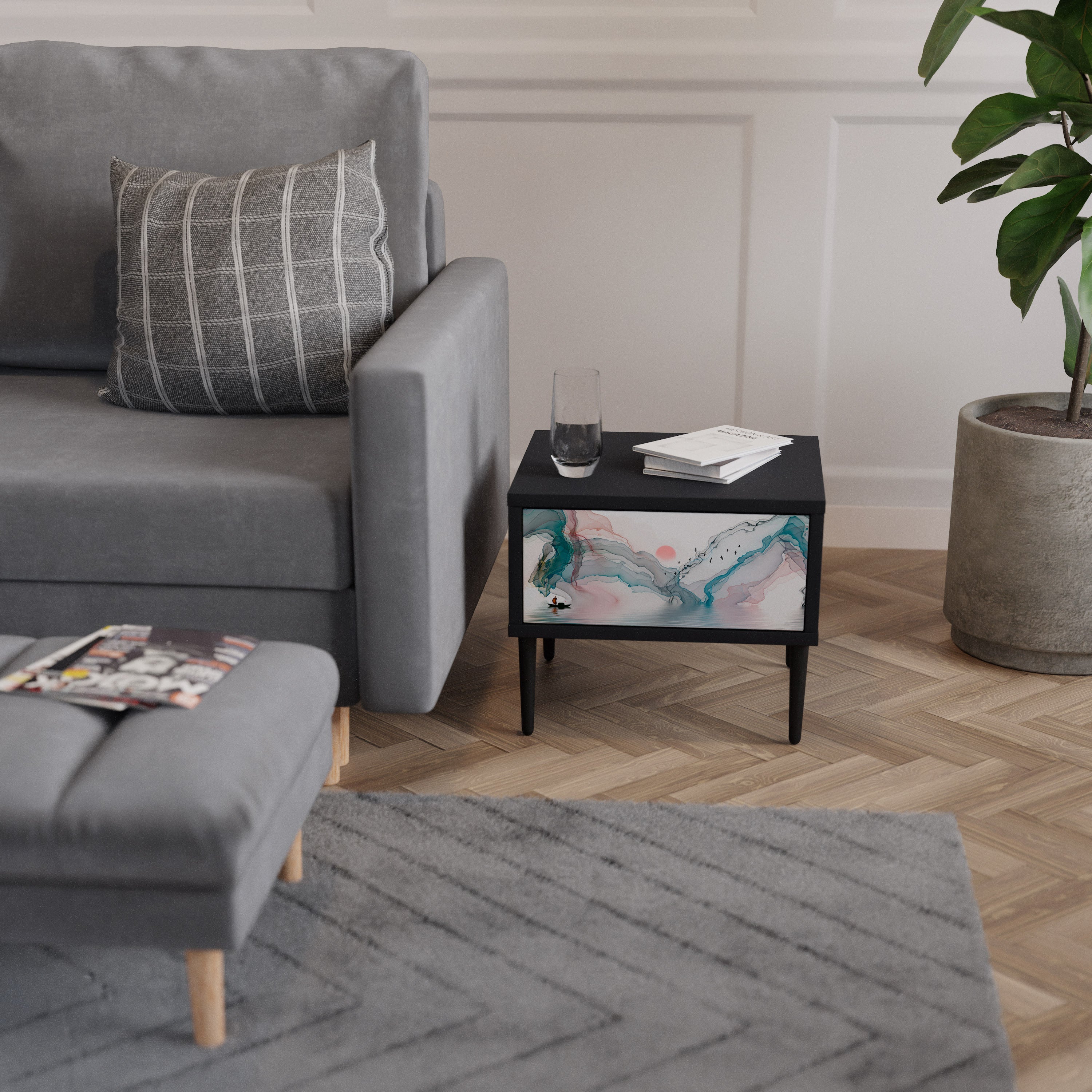 VELVET CROSSING Mesa de Cabeceira em Acabamento Preto