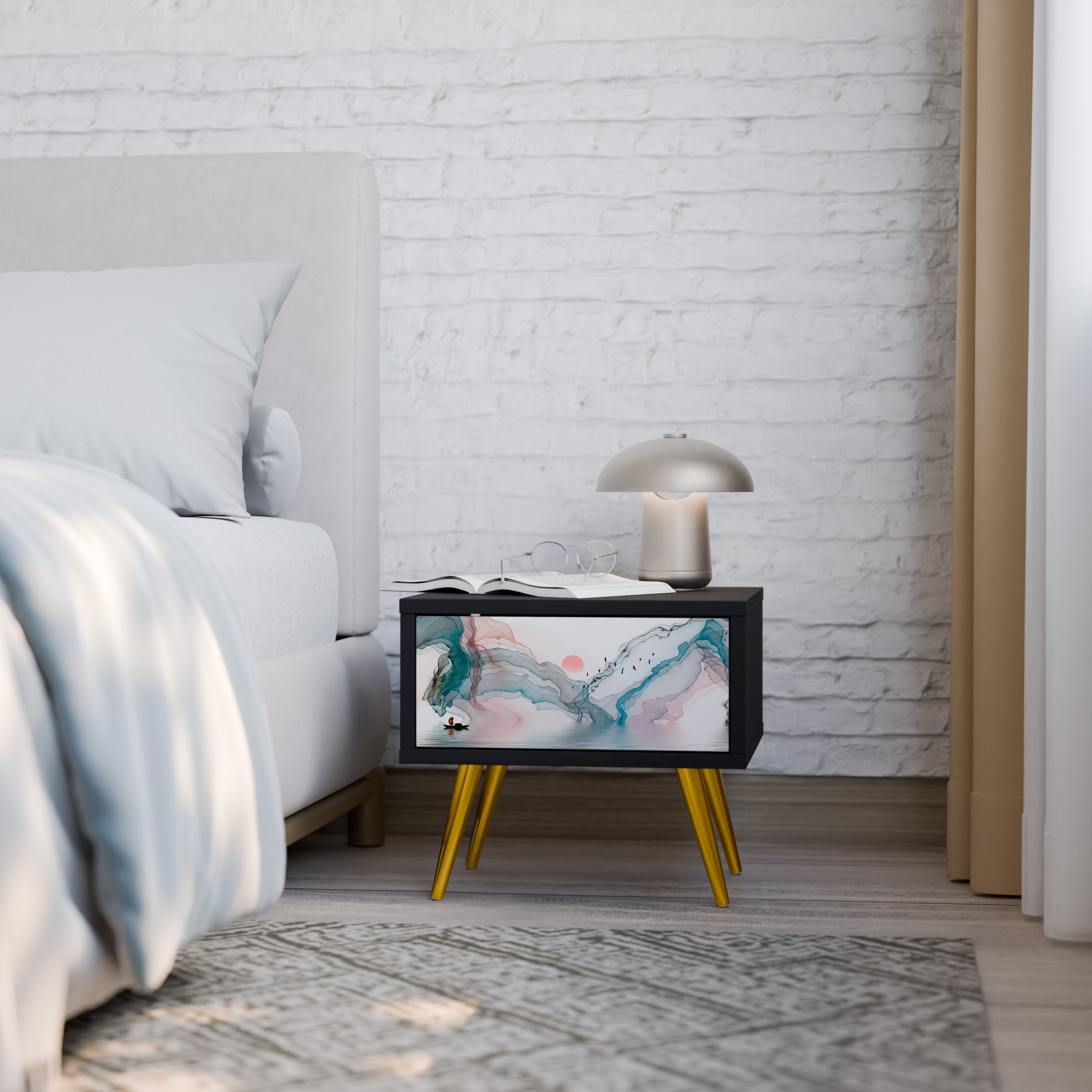 VELVET CROSSING Mesa de Cabeceira em Acabamento Preto