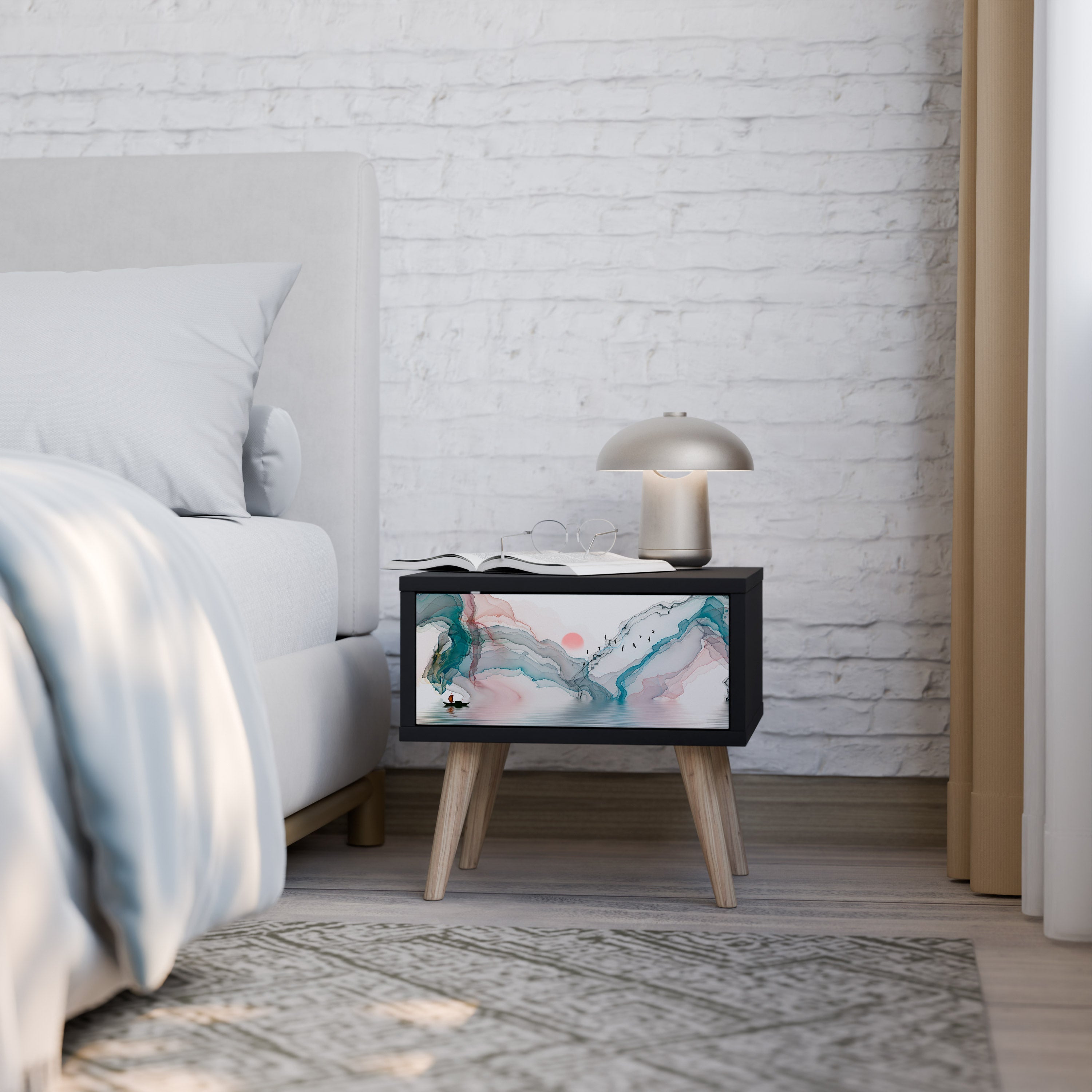 VELVET CROSSING Mesa de Cabeceira em Acabamento Preto