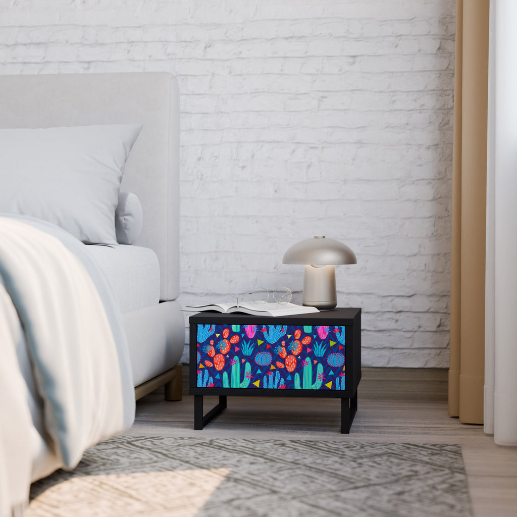 CACTUS VIBES Mesa de Cabeceira em Acabamento Preto
