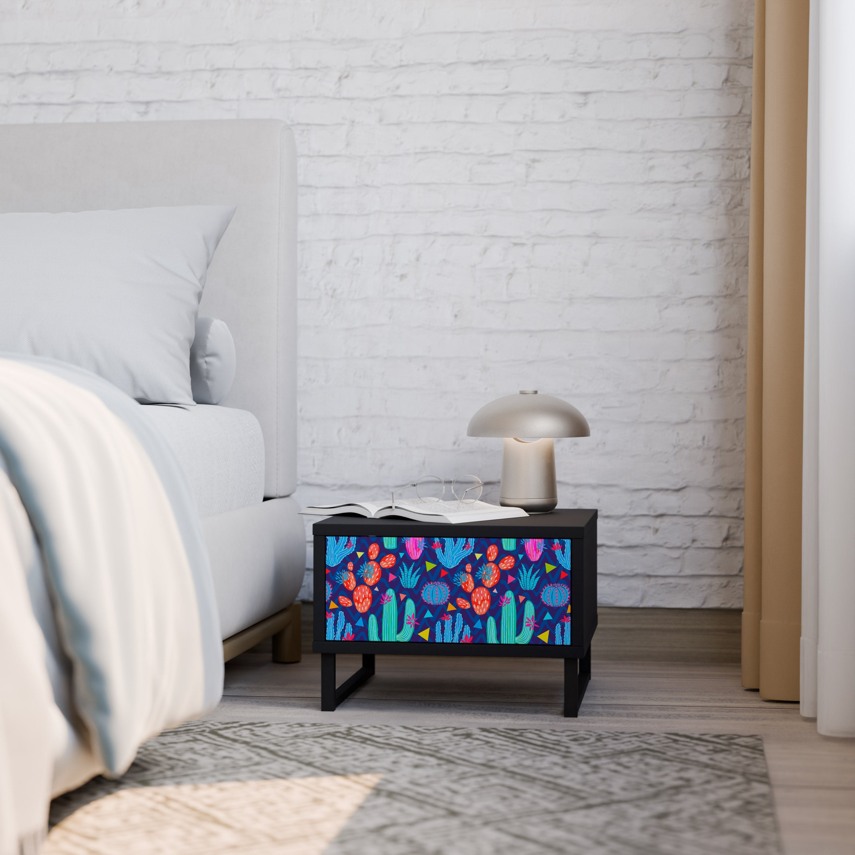 CACTUS VIBES Mesa de Cabeceira em Acabamento Preto