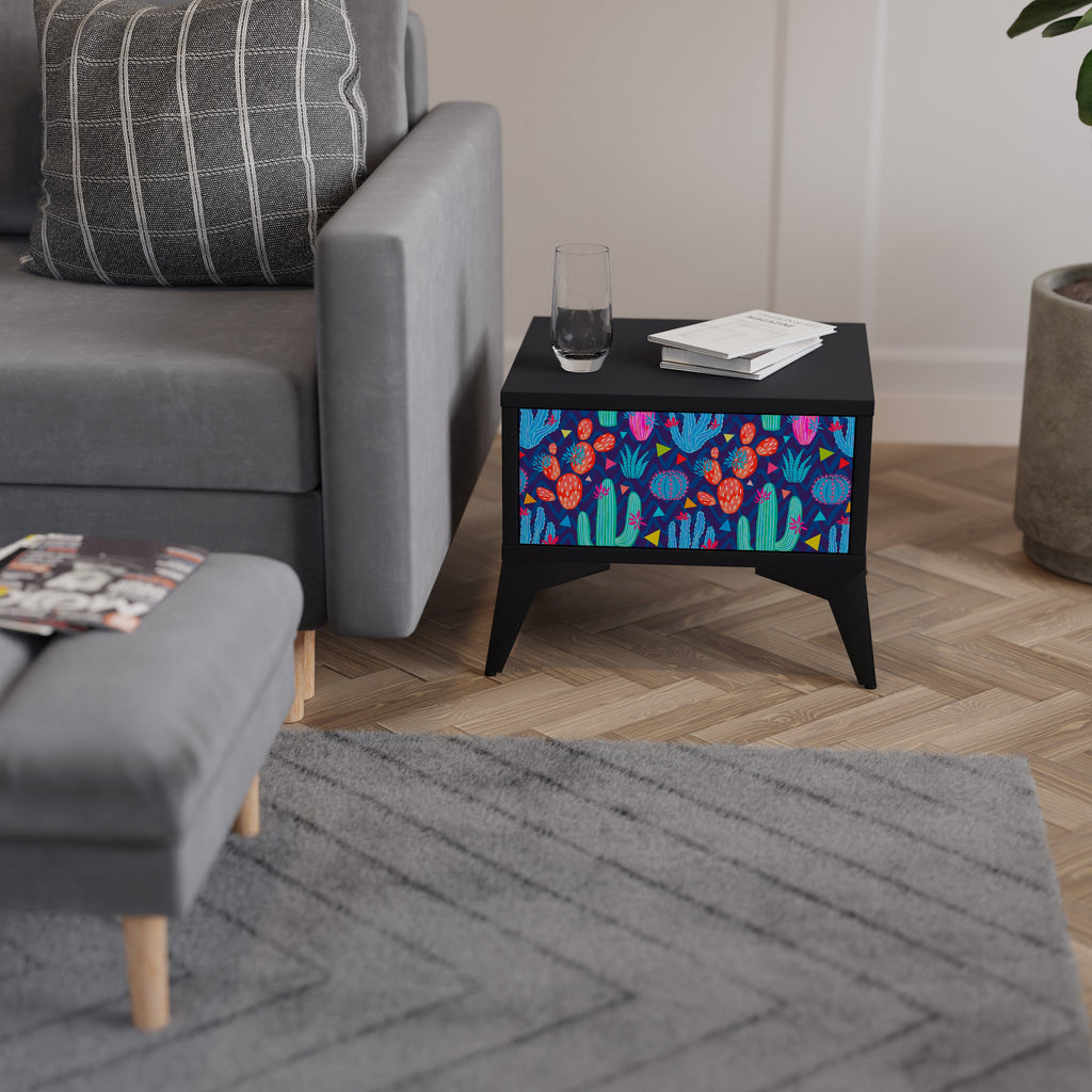 CACTUS VIBES Mesa de Cabeceira em Acabamento Preto