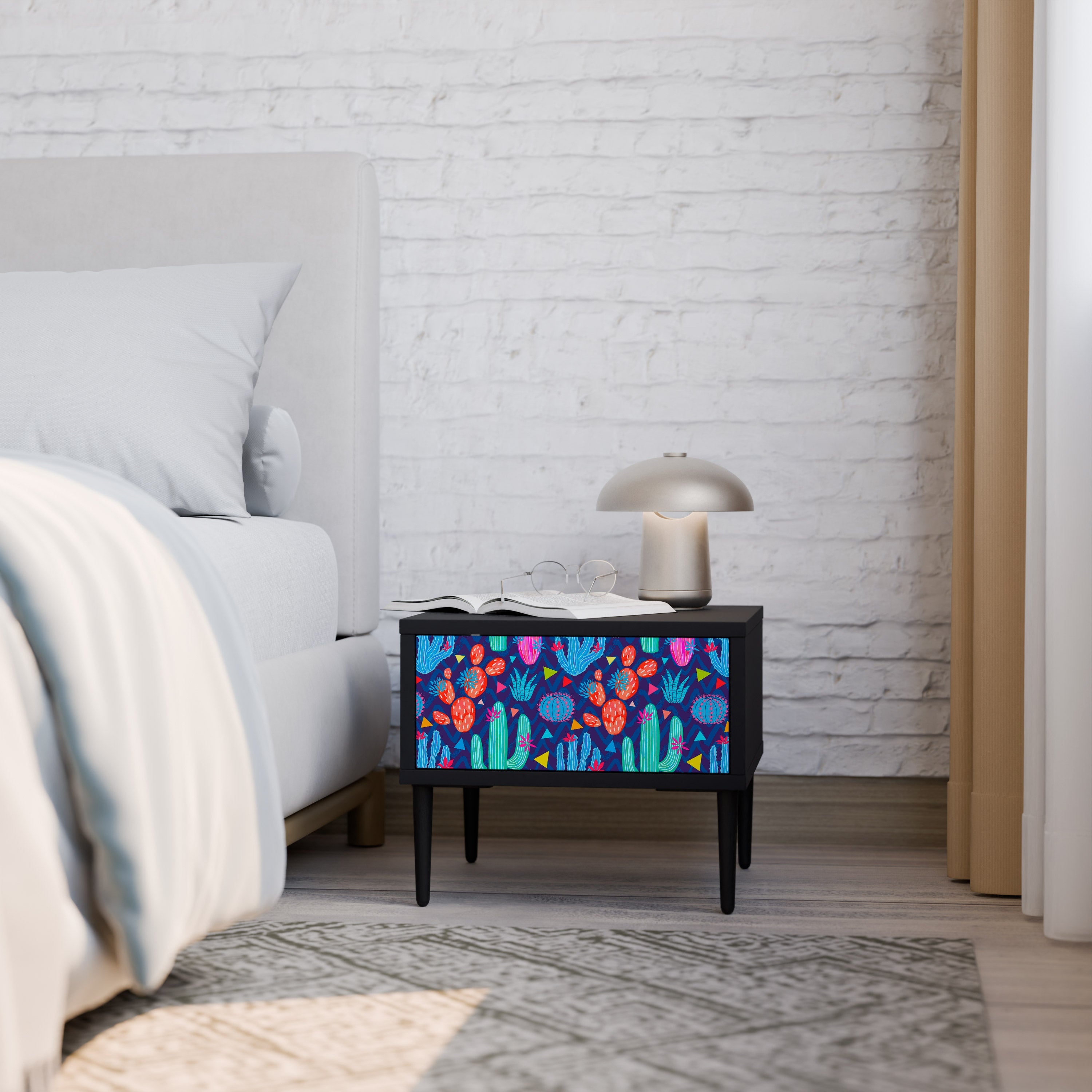 CACTUS VIBES Mesa de Cabeceira em Acabamento Preto