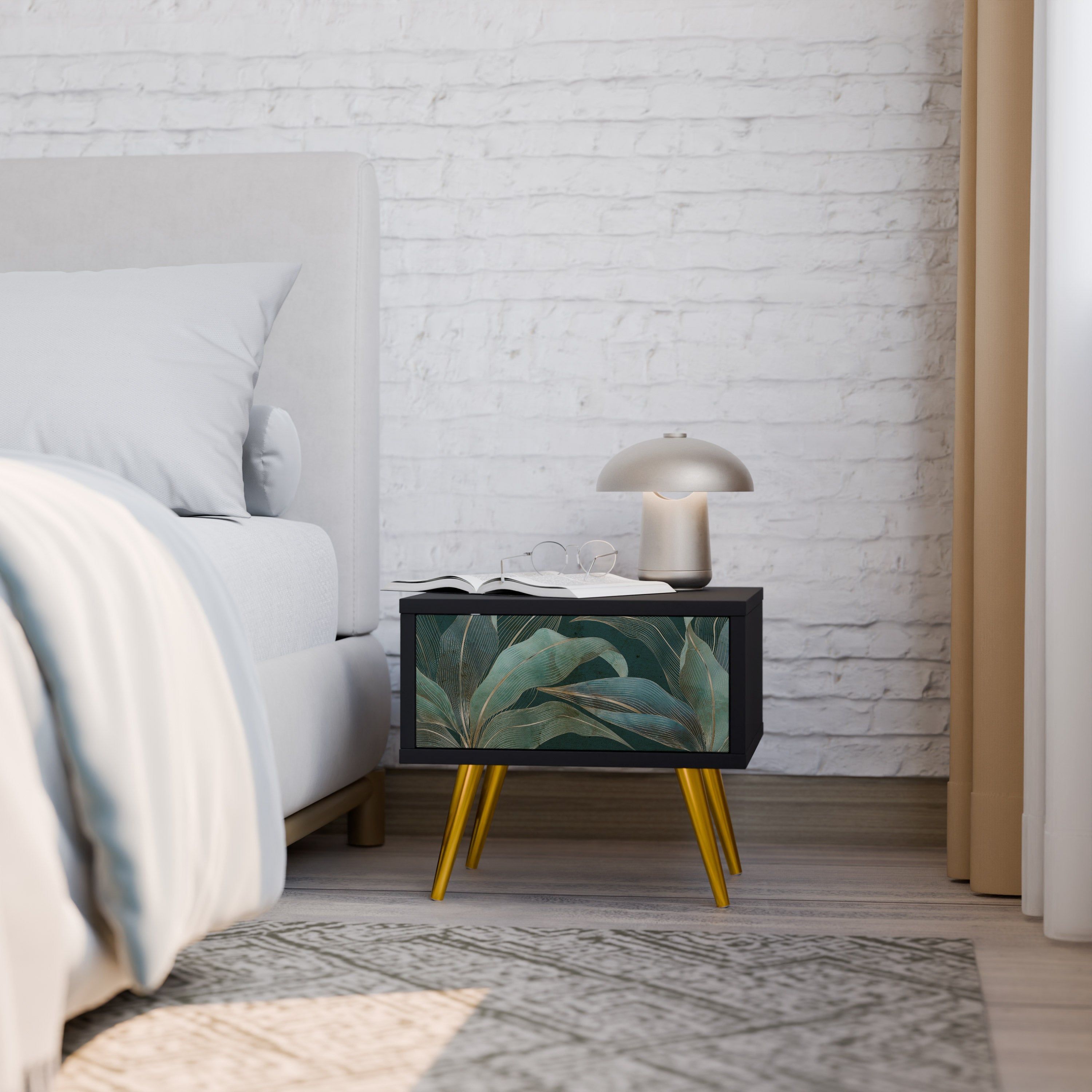 ROYAL GREEN Mesa de Cabeceira em Acabamento Preto