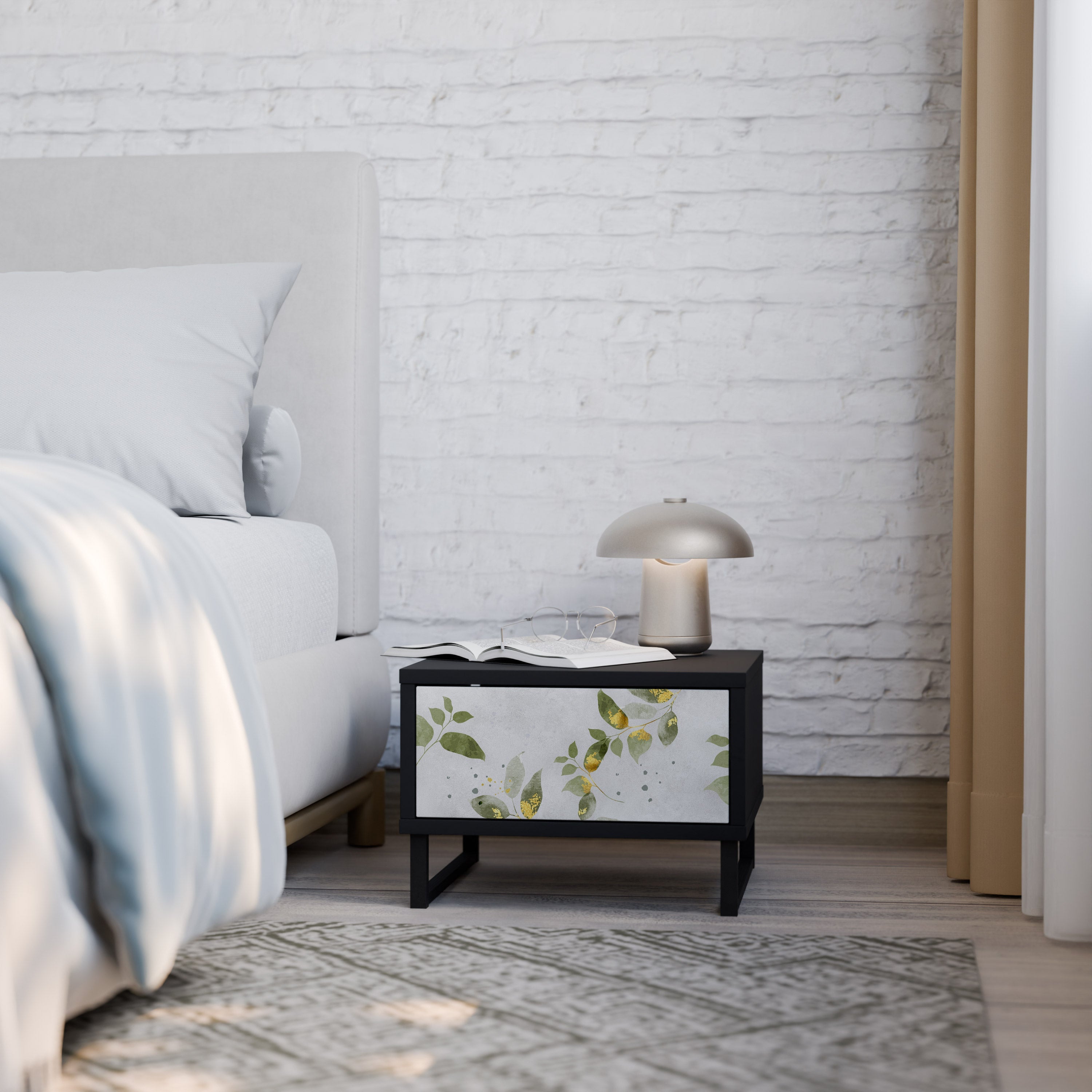 ELEGANT BOTANICS Mesa de Cabeceira em Acabamento Preto