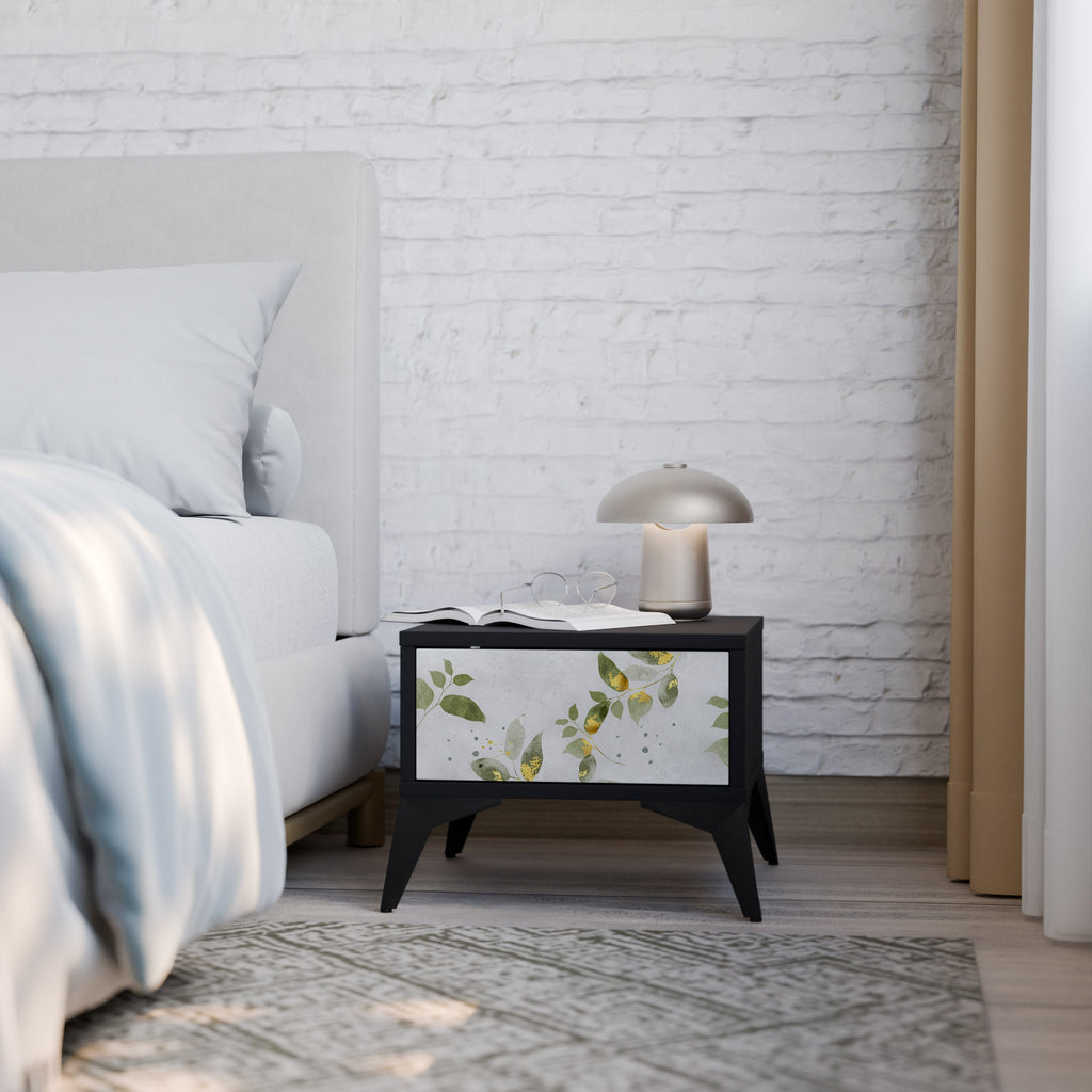 ELEGANT BOTANICS Mesa de Cabeceira em Acabamento Preto
