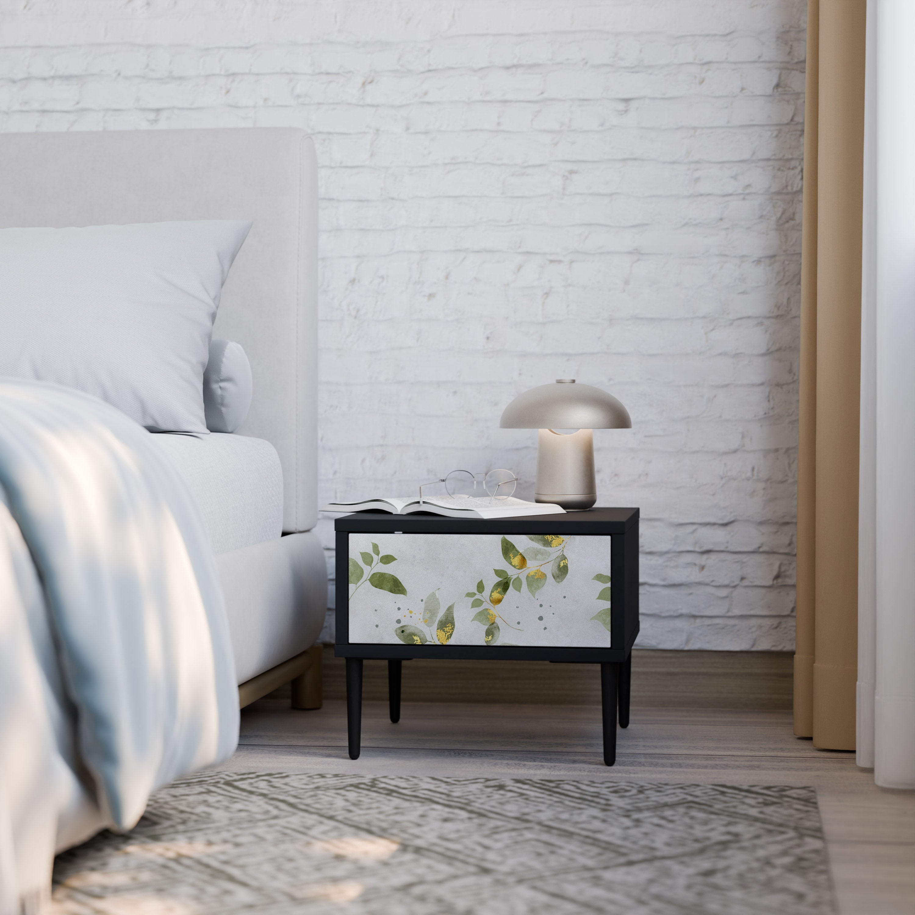 ELEGANT BOTANICS Mesa de Cabeceira em Acabamento Preto