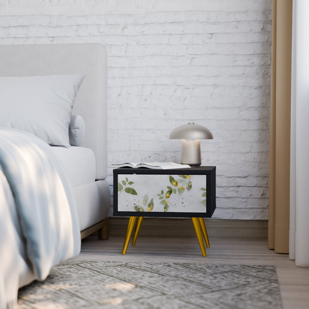 ELEGANT BOTANICS Mesa de Cabeceira em Acabamento Preto