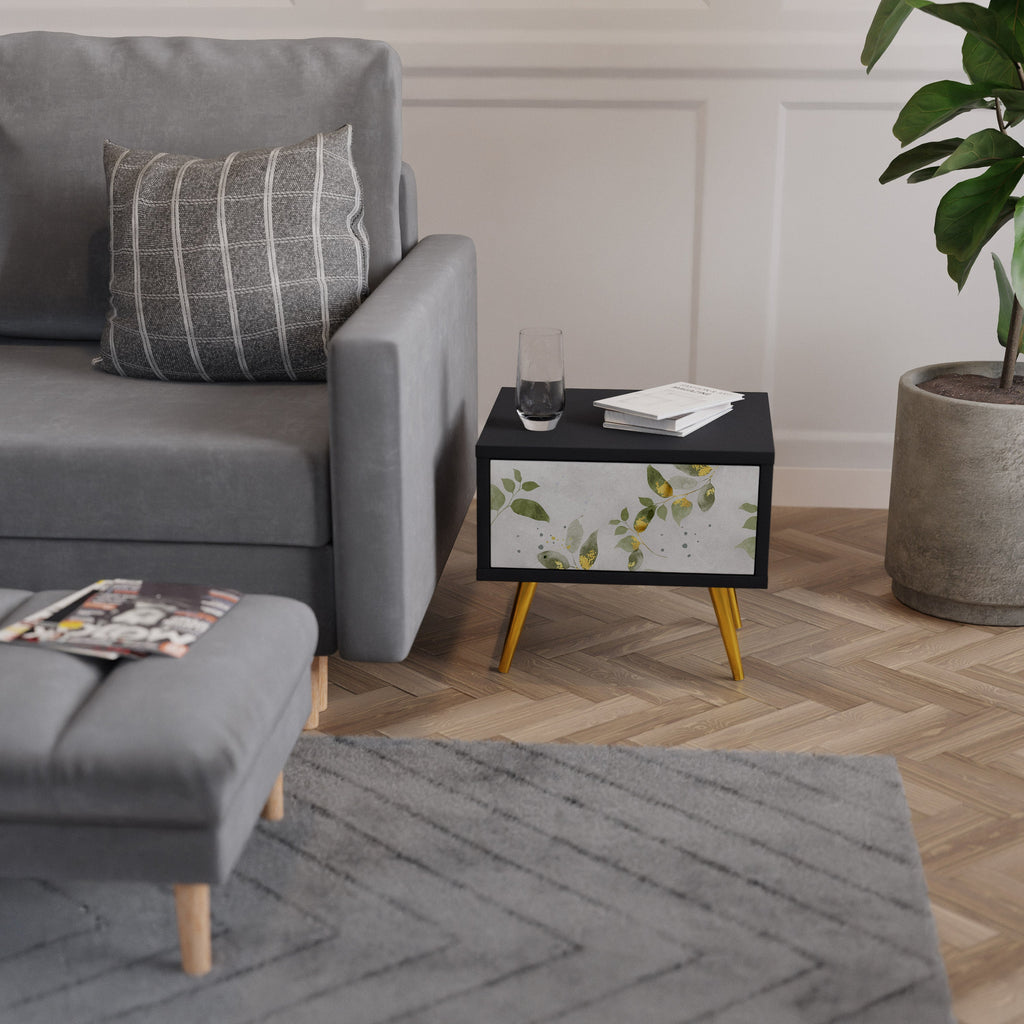 ELEGANT BOTANICS Mesa de Cabeceira em Acabamento Preto