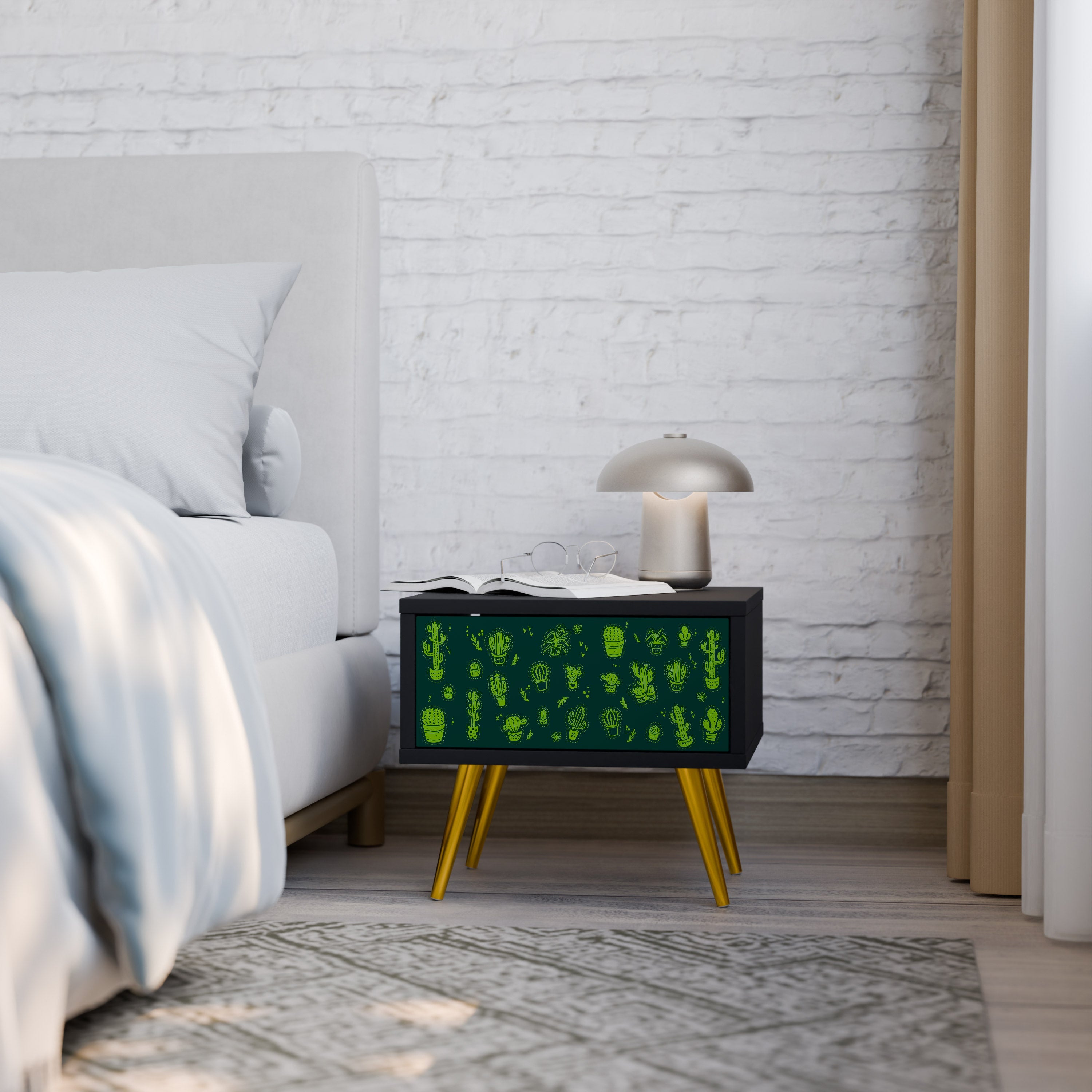 DESERT GREEN Mesa de Cabeceira em Acabamento Preto