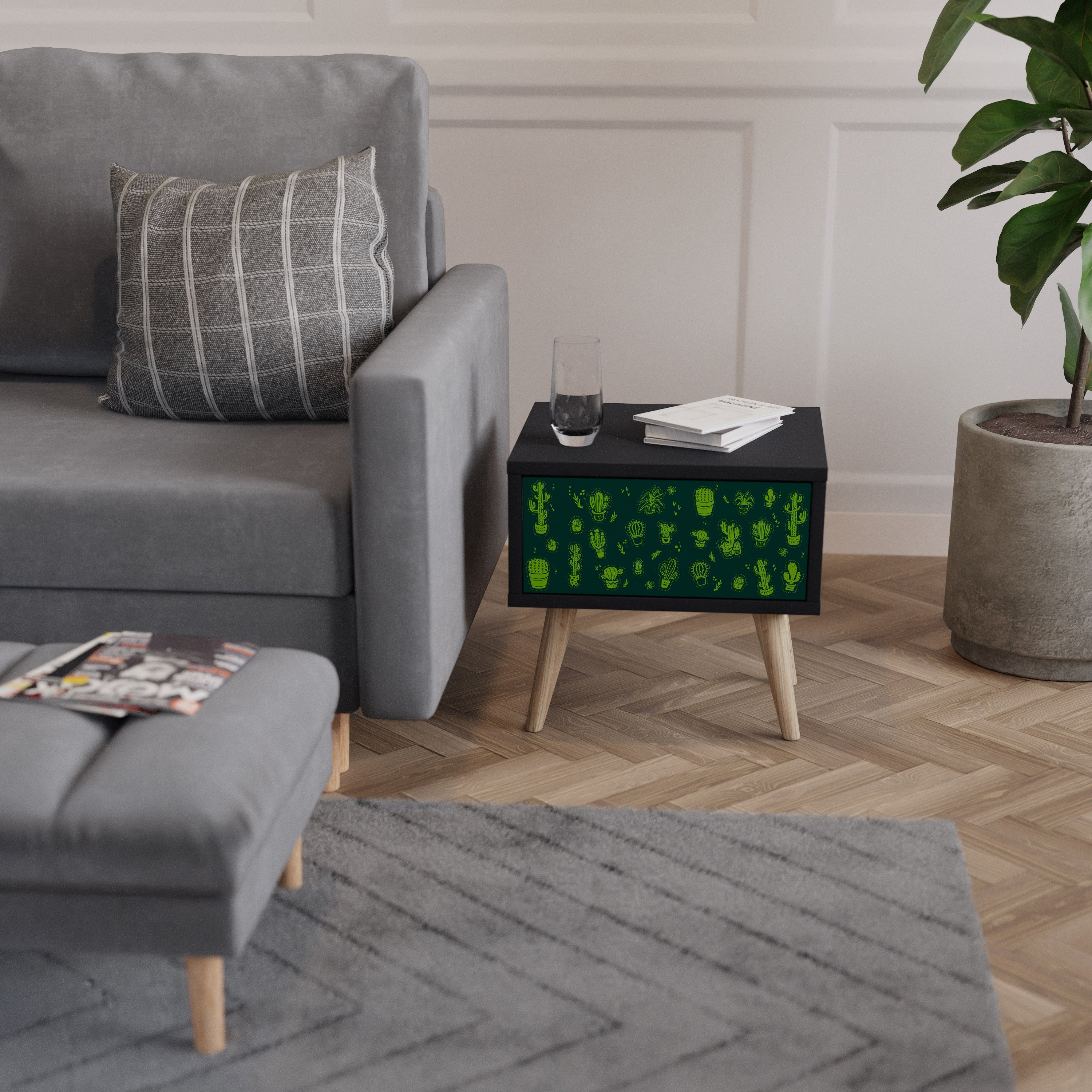 DESERT GREEN Mesa de Cabeceira em Acabamento Preto