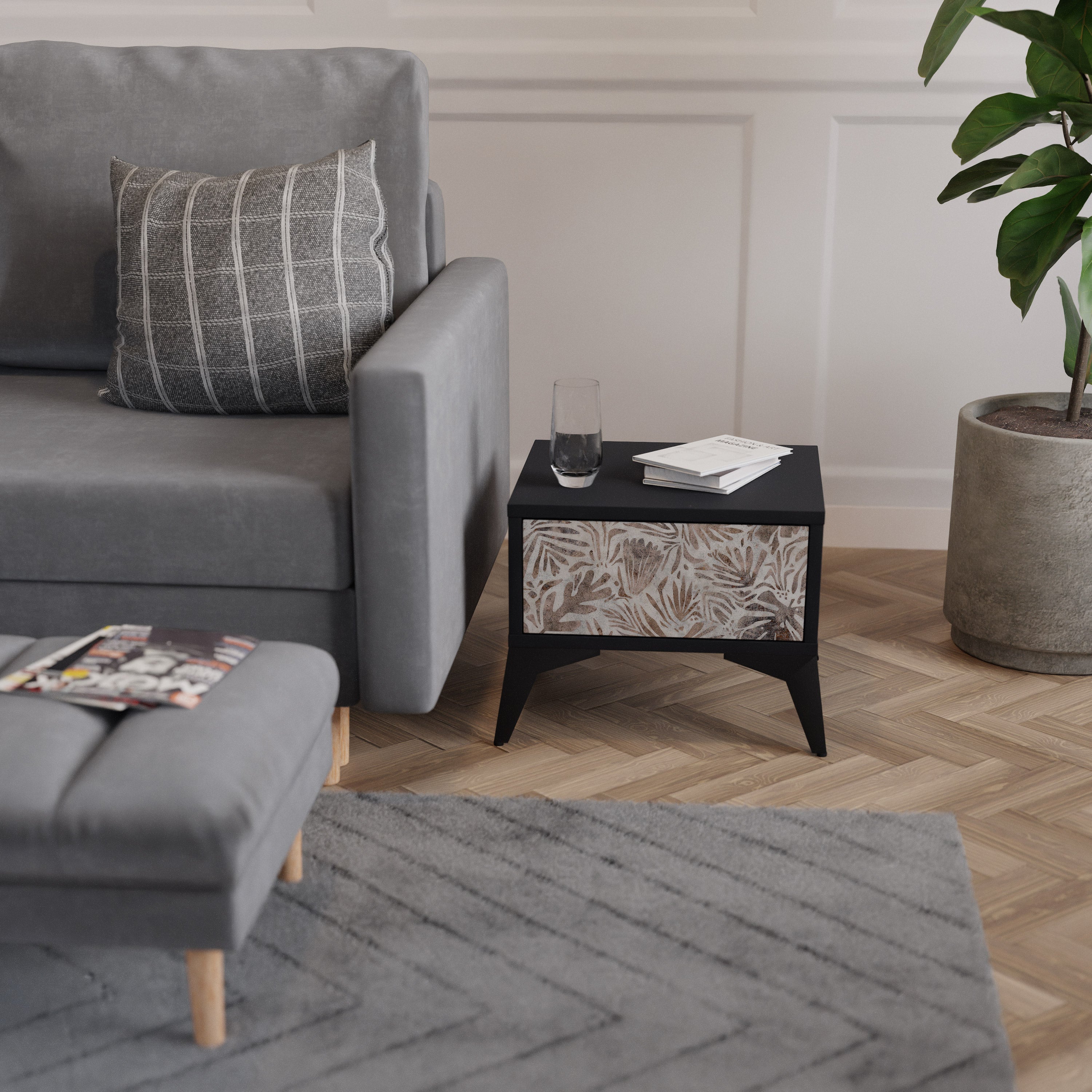 PASSING TIME Mesa de Cabeceira em Acabamento Preto