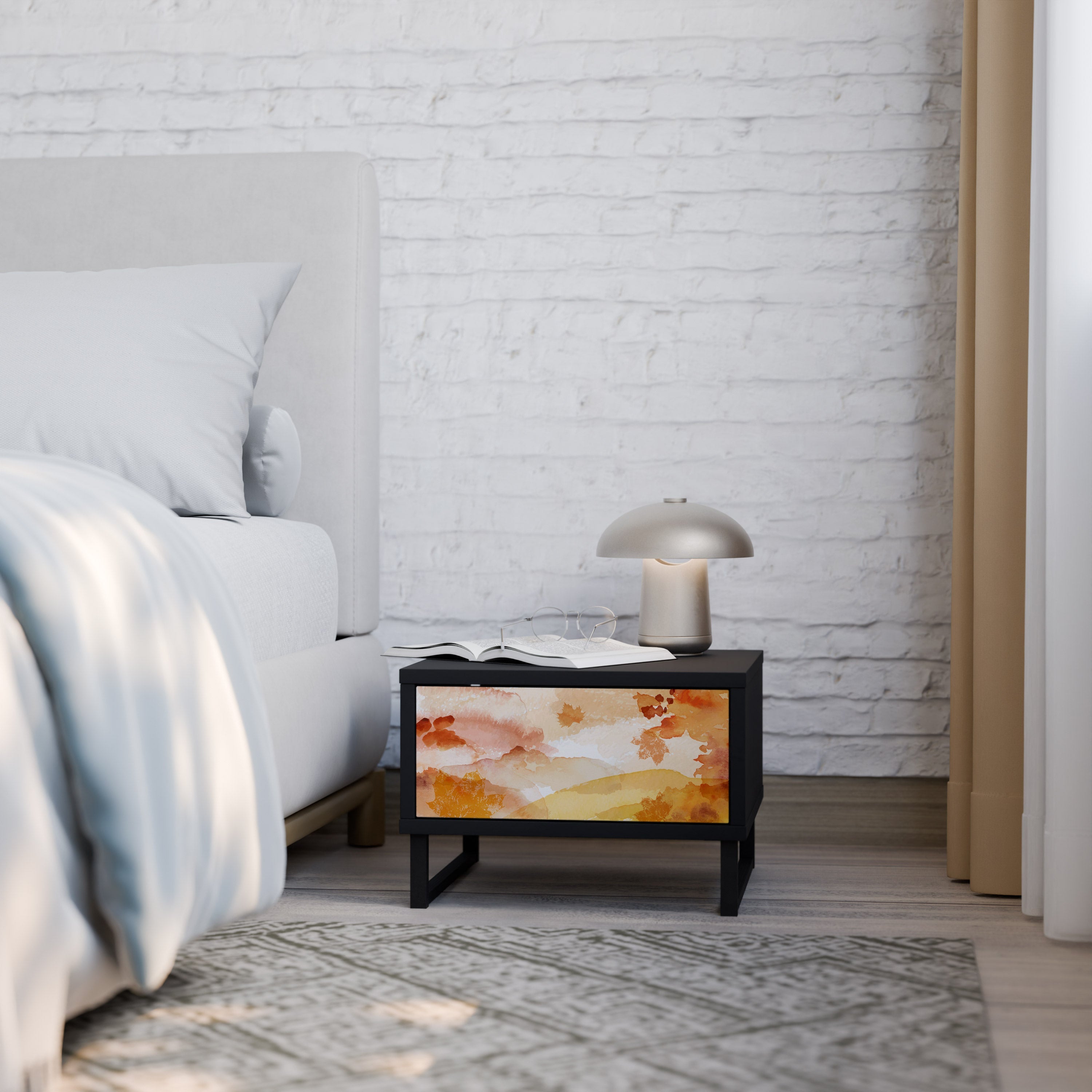 TRACES OF AUTUMN Mesa de Cabeceira em Acabamento Preto