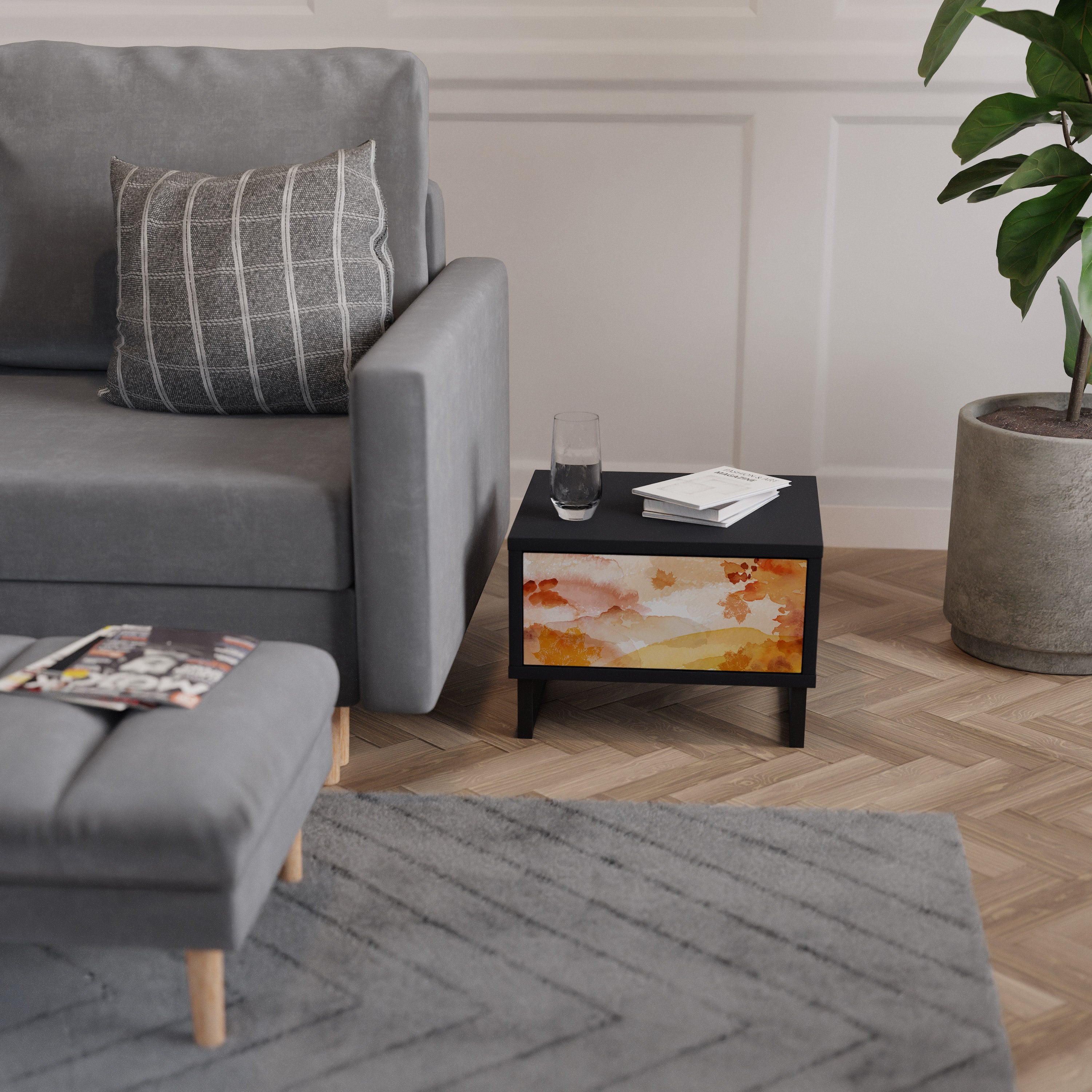 TRACES OF AUTUMN Mesa de Cabeceira em Acabamento Preto